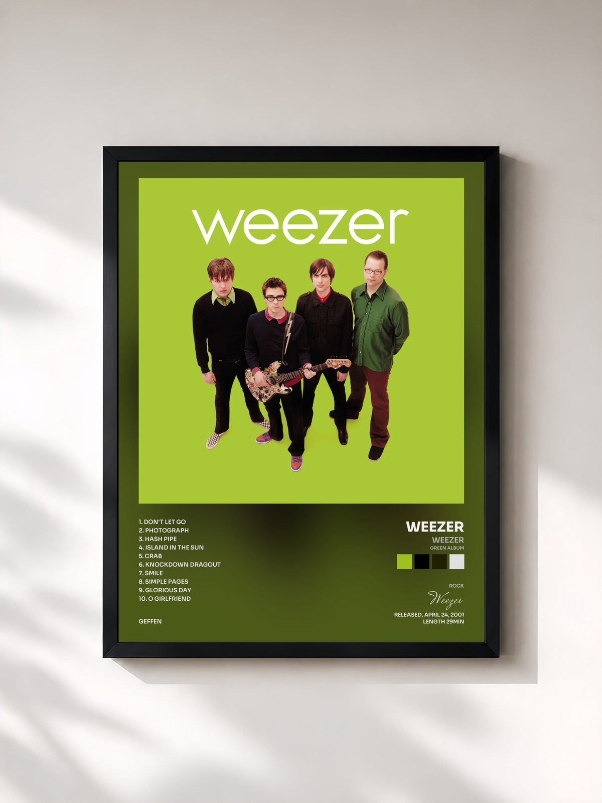 #noir Tableau de l'album Weezer (Green Album) de Weezer, cadre noir, imprimé et encadré en France