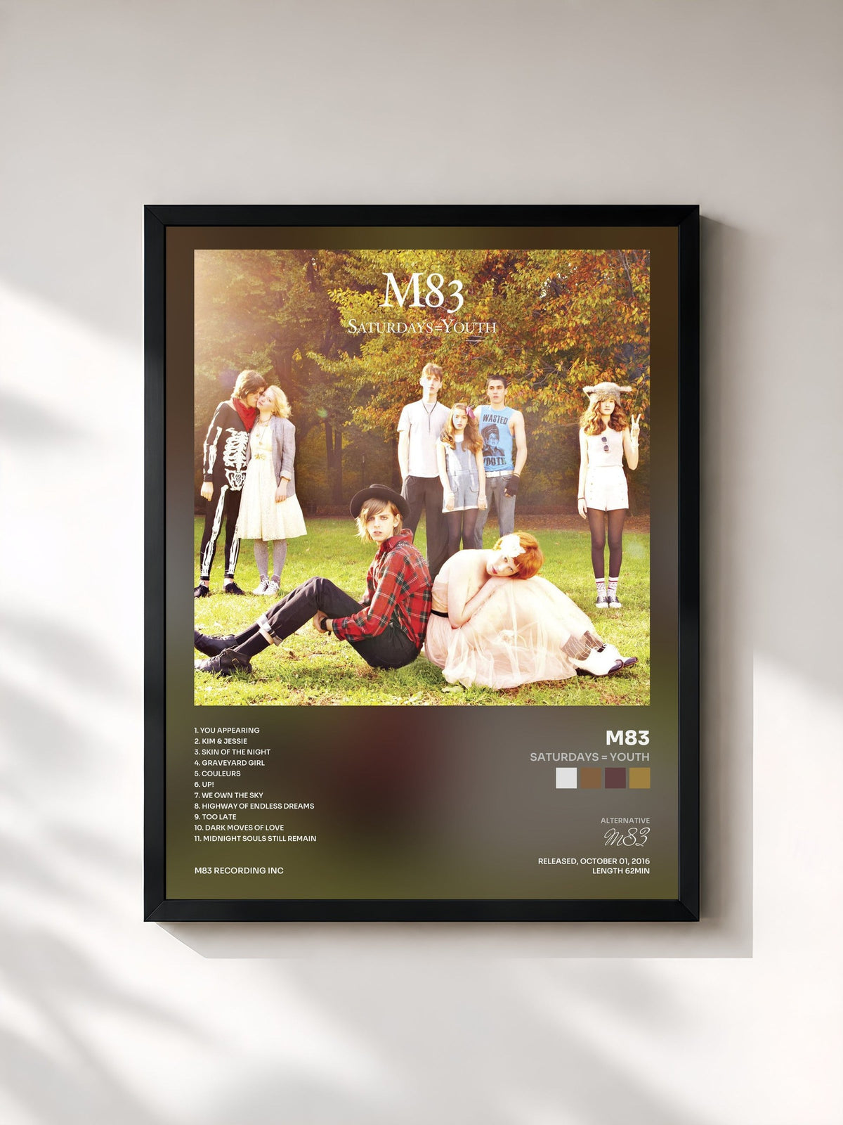 #noir Tableau de l'album Saturdays = Youth de M83, cadre noir, imprimé et encadré en France
