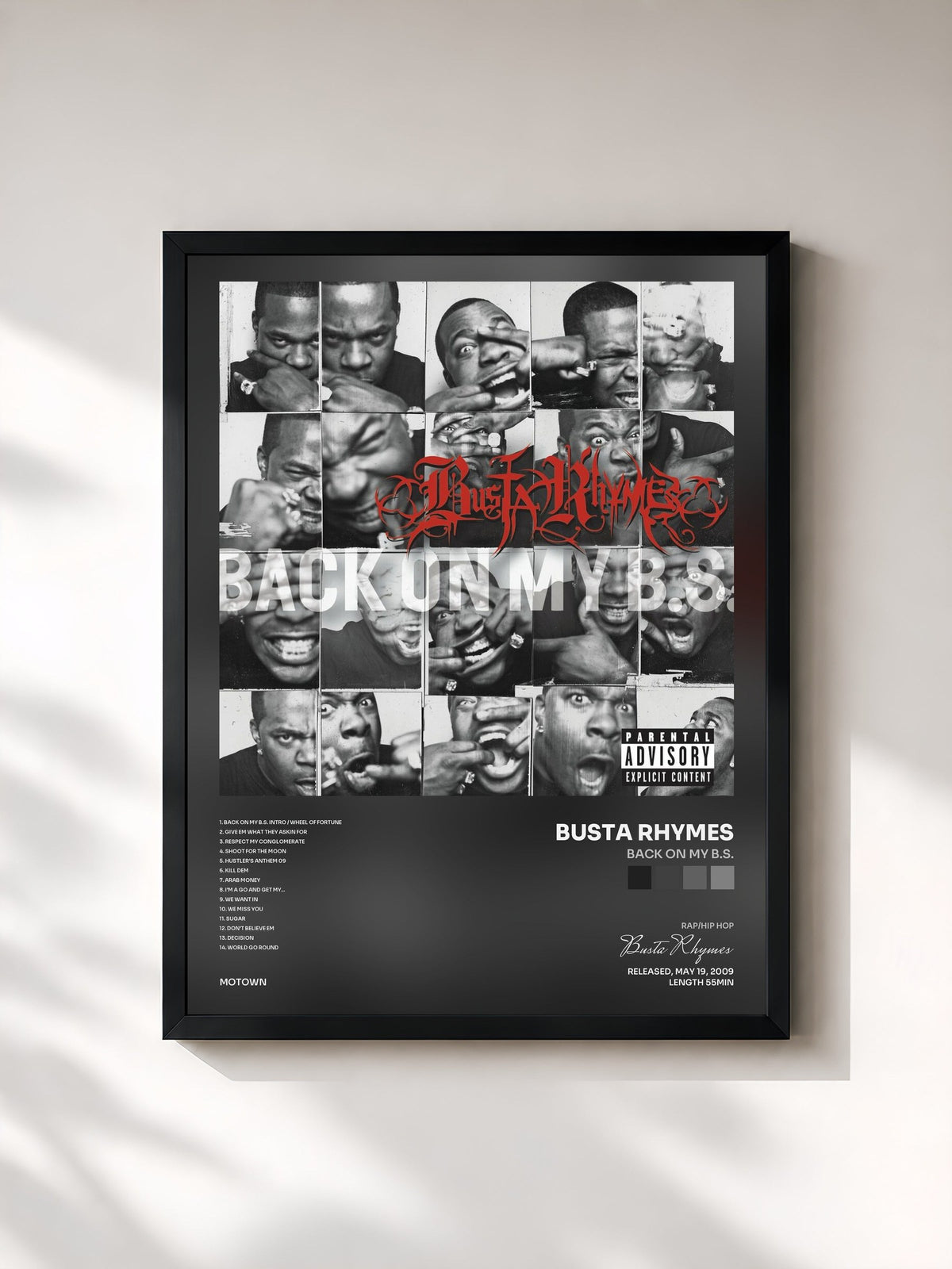 #noir Tableau de l'album Back On My B.S. de Busta Rhymes, cadre noir, imprimé et encadré en France