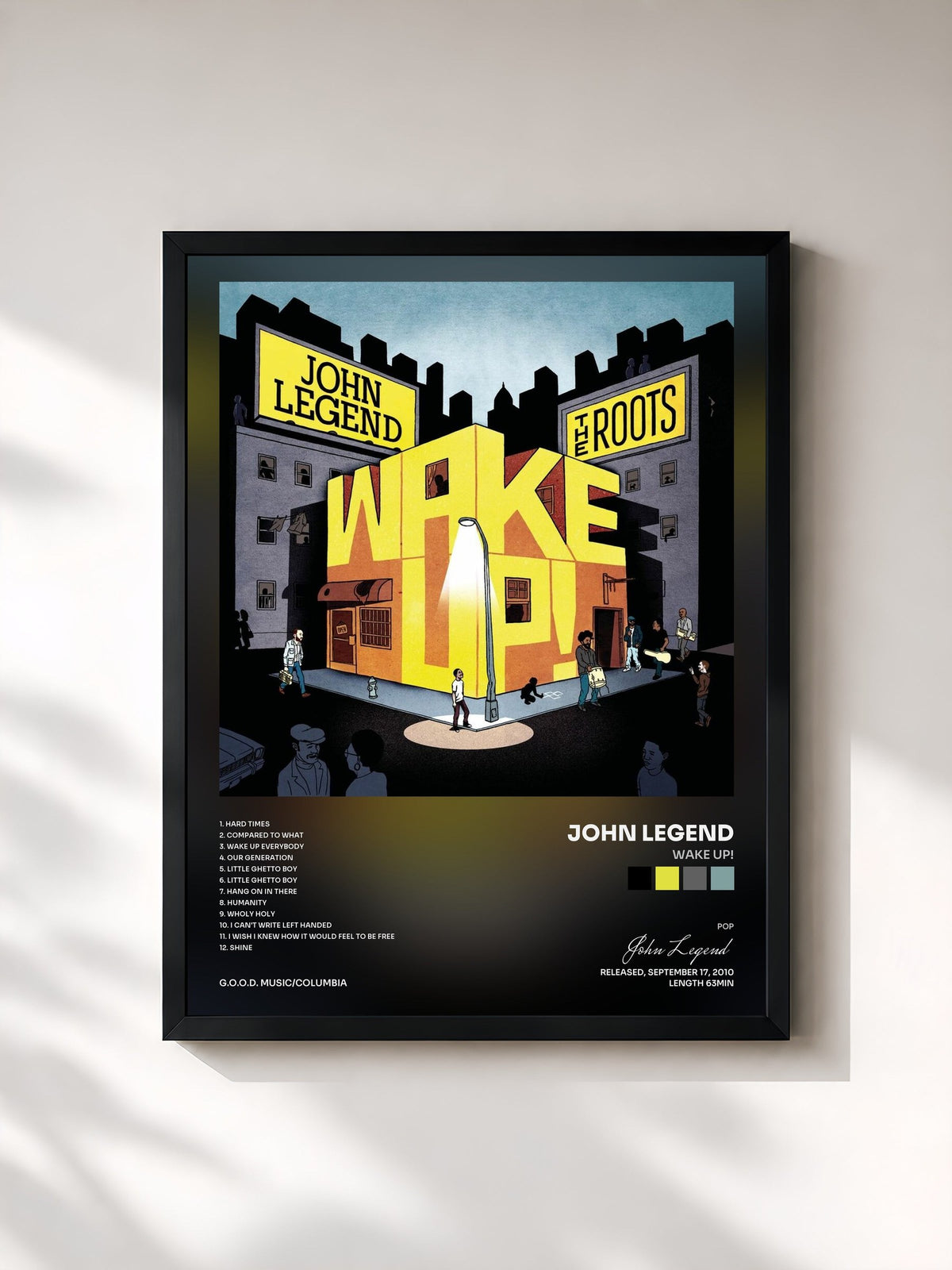 #noir Tableau de l'album Wake Up! de John Legend, cadre noir, imprimé et encadré en France