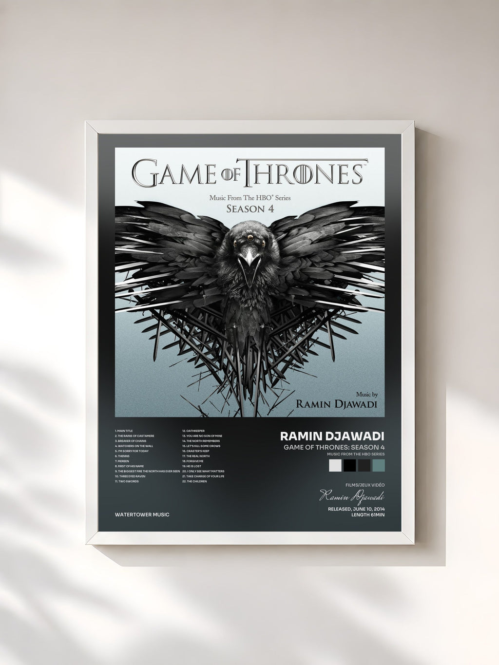#blanc Game Of Thrones: Season 4 (Music from the HBO Series) de Ramin Djawadi en lámina enmarcada, marco blanco, impresa y enmarcada en Francia