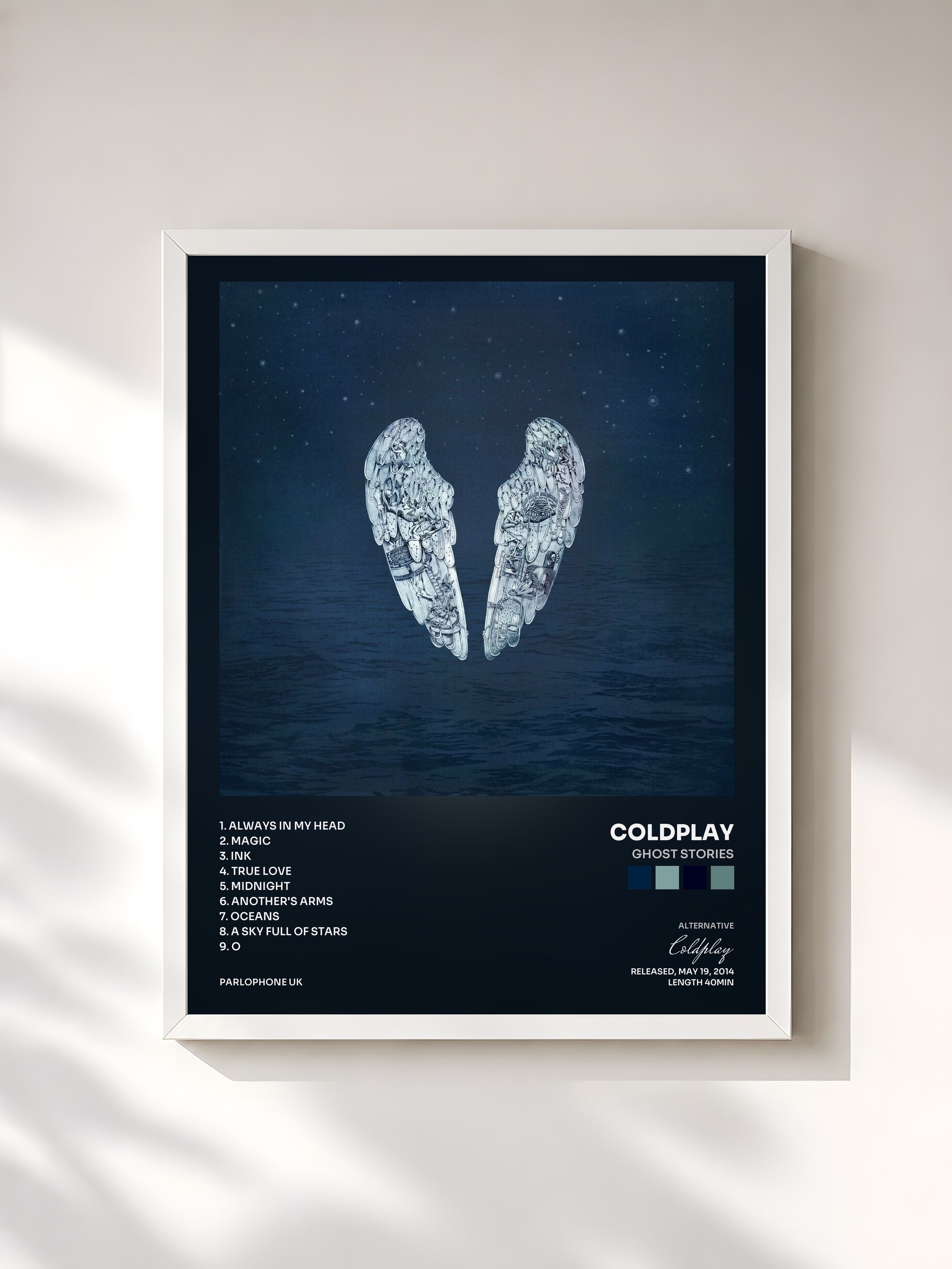 #blanc Ghost Stories di Coldplay in stampa incorniciata, cornice bianca, stampata e incorniciata in Francia