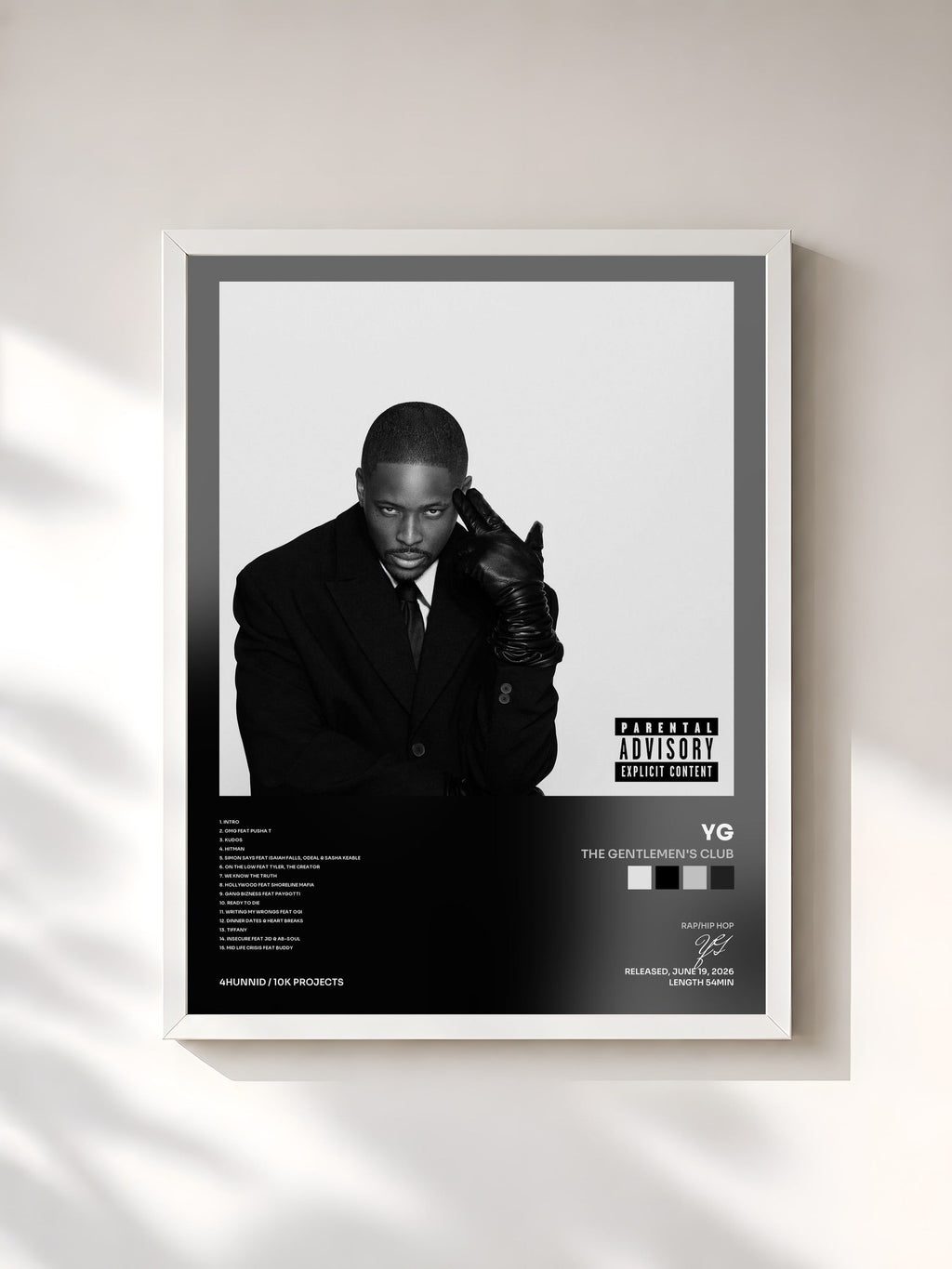 #blanc Tableau de l'album THE GENTLEMEN'S CLUB de YG, cadre blanc, imprimé et encadré en France