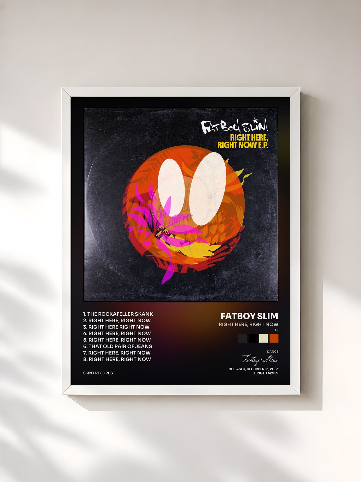 #blanc Tableau de l'album Right Here, Right Now (EP) de Fatboy Slim, cadre blanc, imprimé et encadré en France