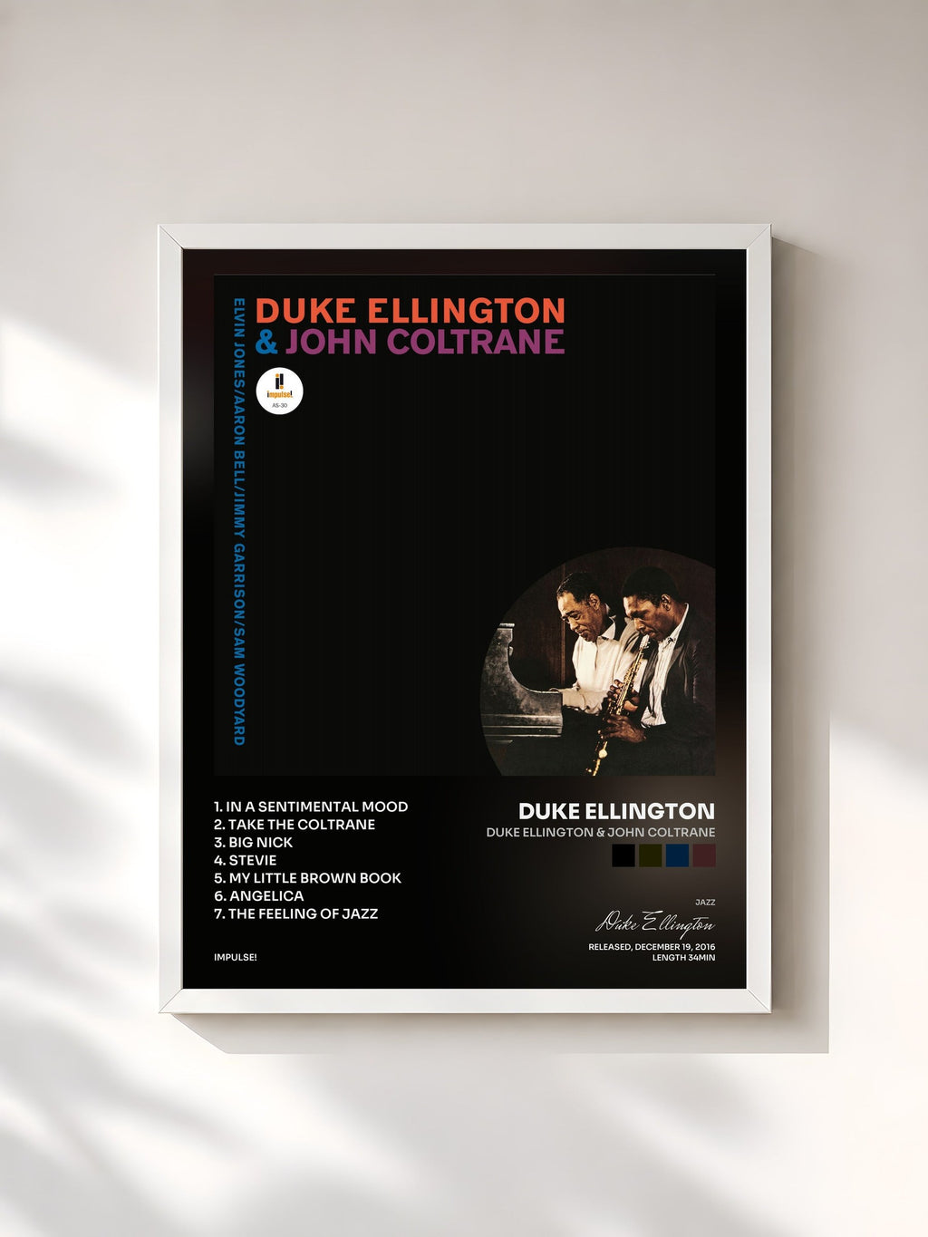 #blanc Tableau de l'album Duke Ellington & John Coltrane de Duke Ellington, cadre blanc, imprimé et encadré en France