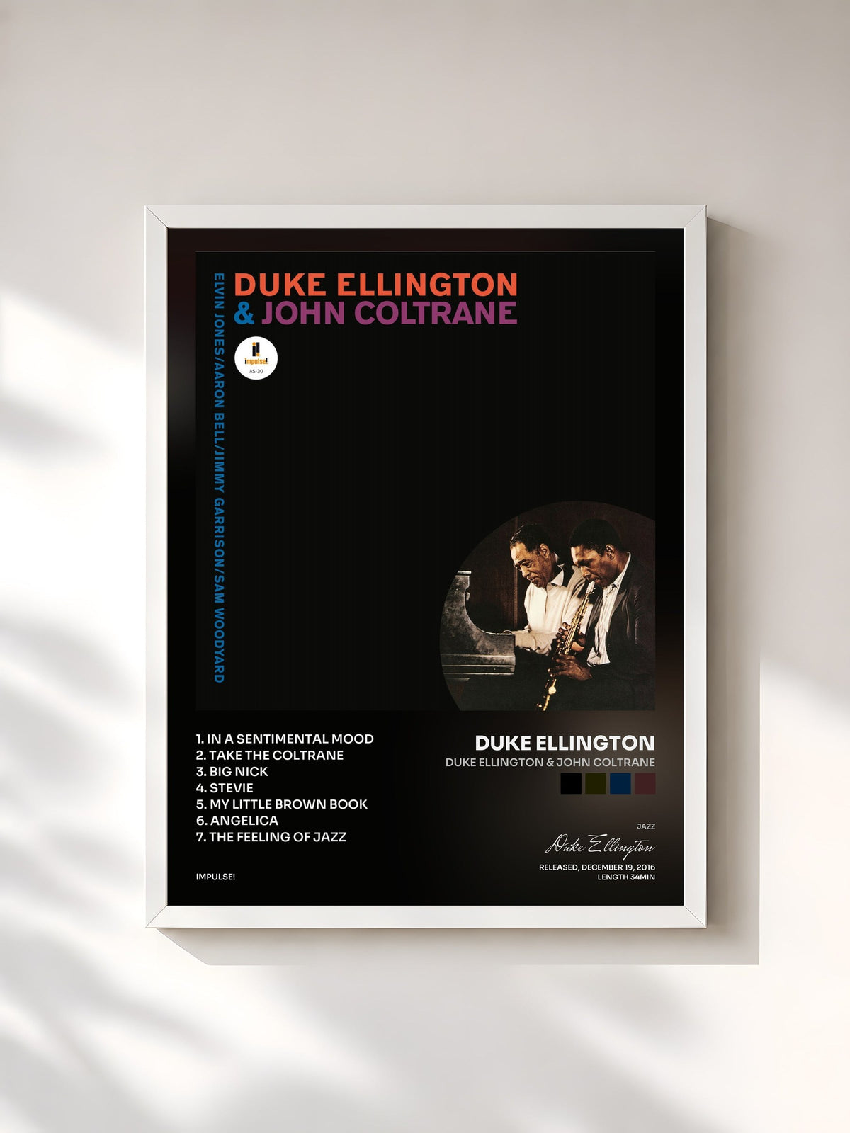 #blanc Tableau de l'album Duke Ellington & John Coltrane de Duke Ellington, cadre blanc, imprimé et encadré en France