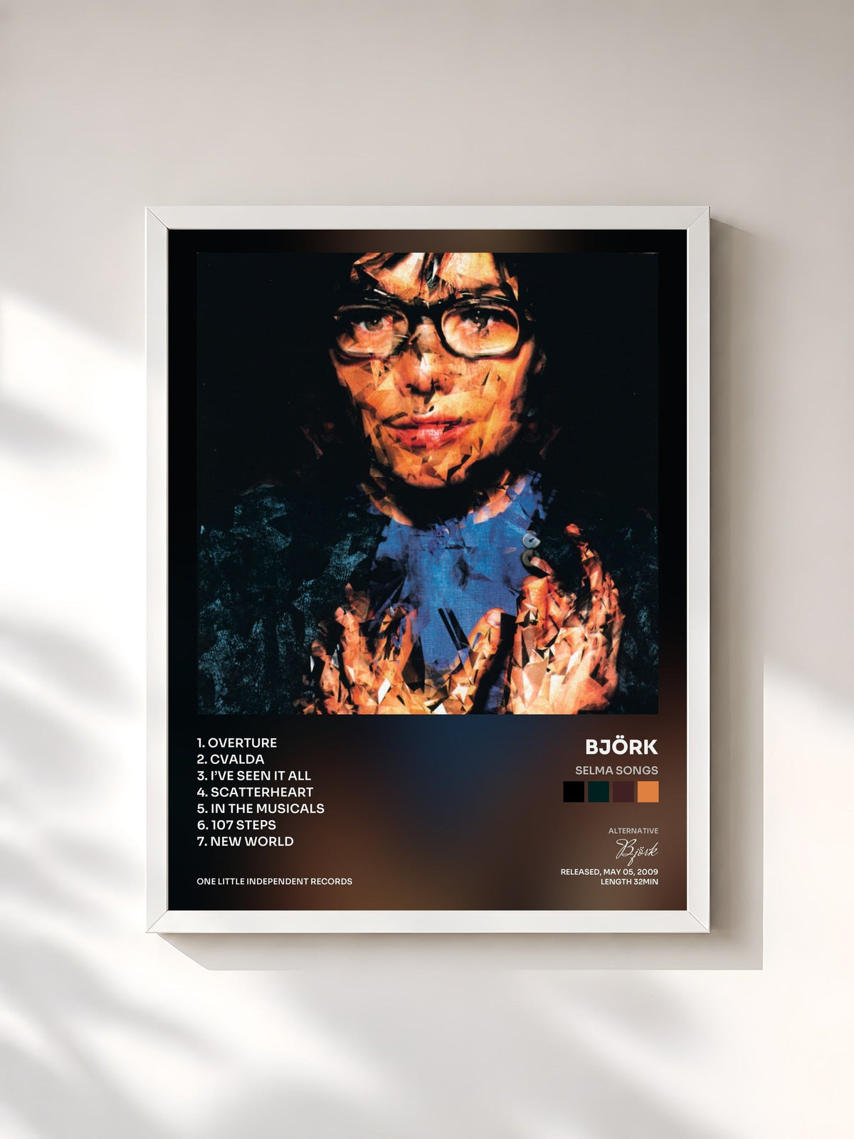 #blanc Tableau de l'album Selma Songs de Björk, cadre blanc, imprimé et encadré en France