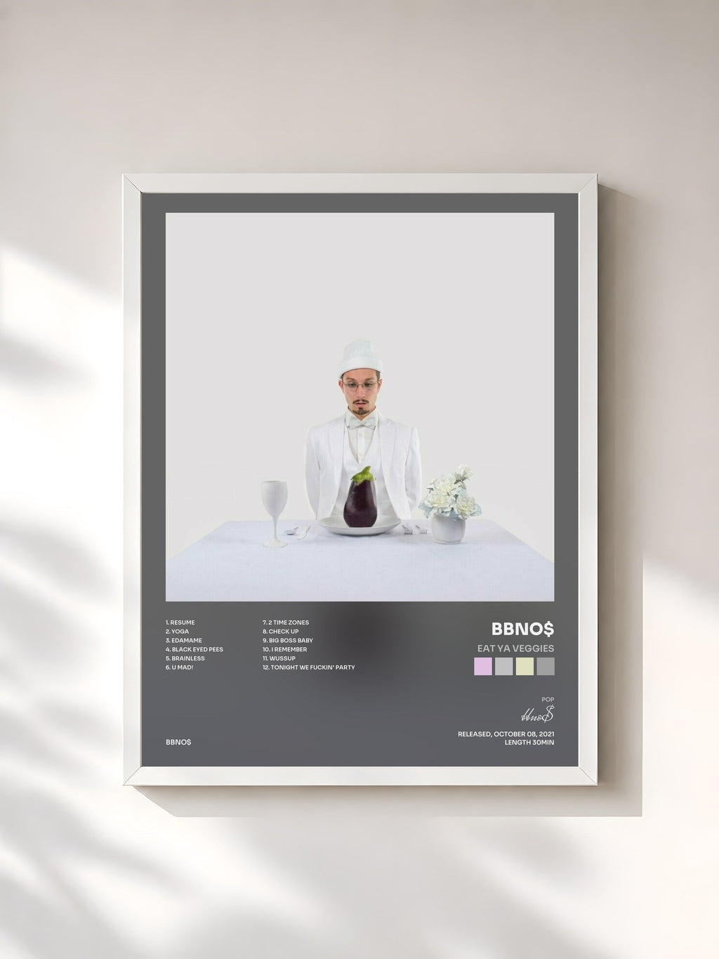 #blanc eat ya veggies di bbno$ in stampa incorniciata, cornice bianca, stampata e incorniciata in Francia