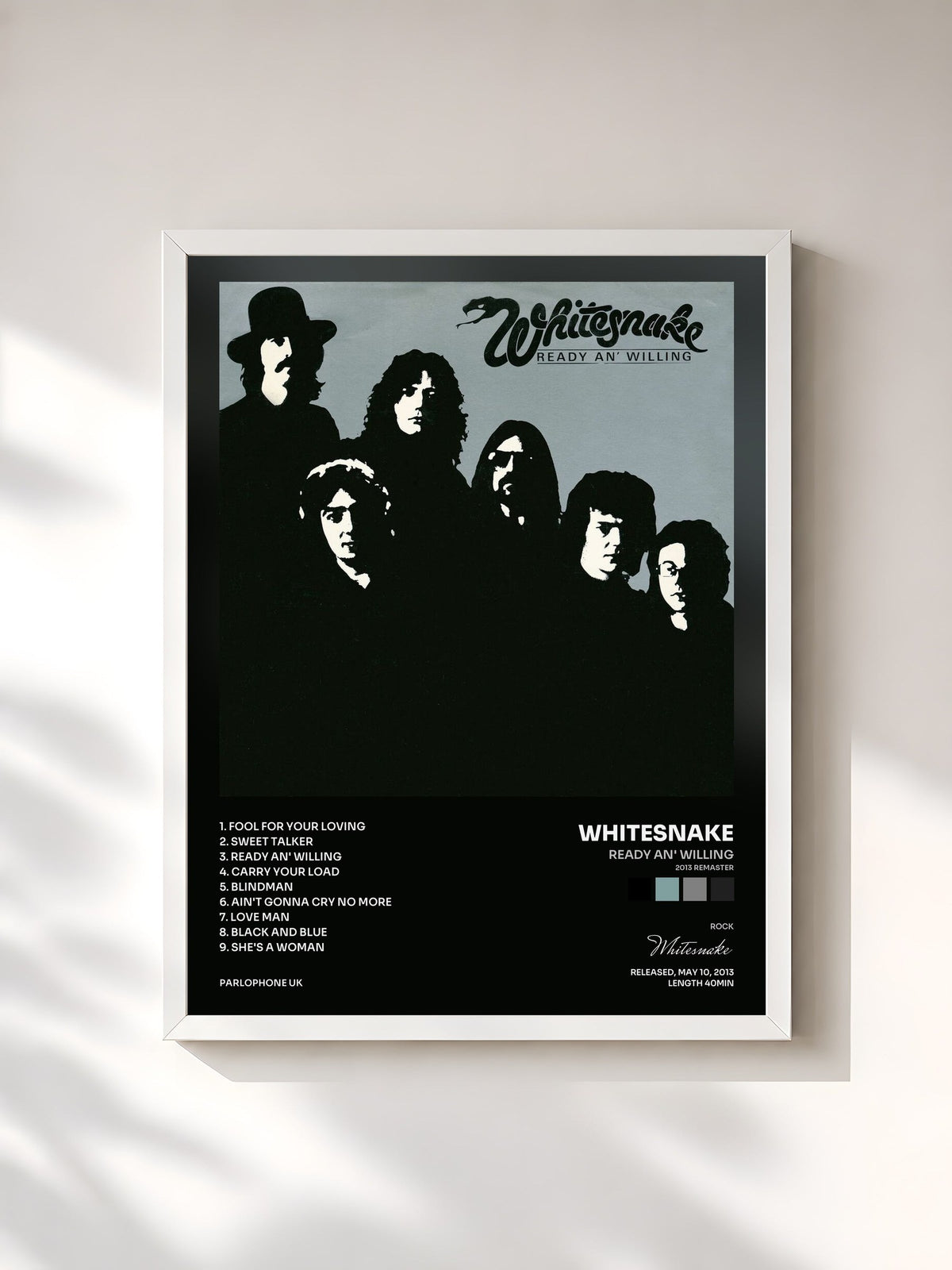#blanc Ready an' Willing (2013 Remaster) di Whitesnake in stampa incorniciata, cornice bianca, stampata e incorniciata in Francia
