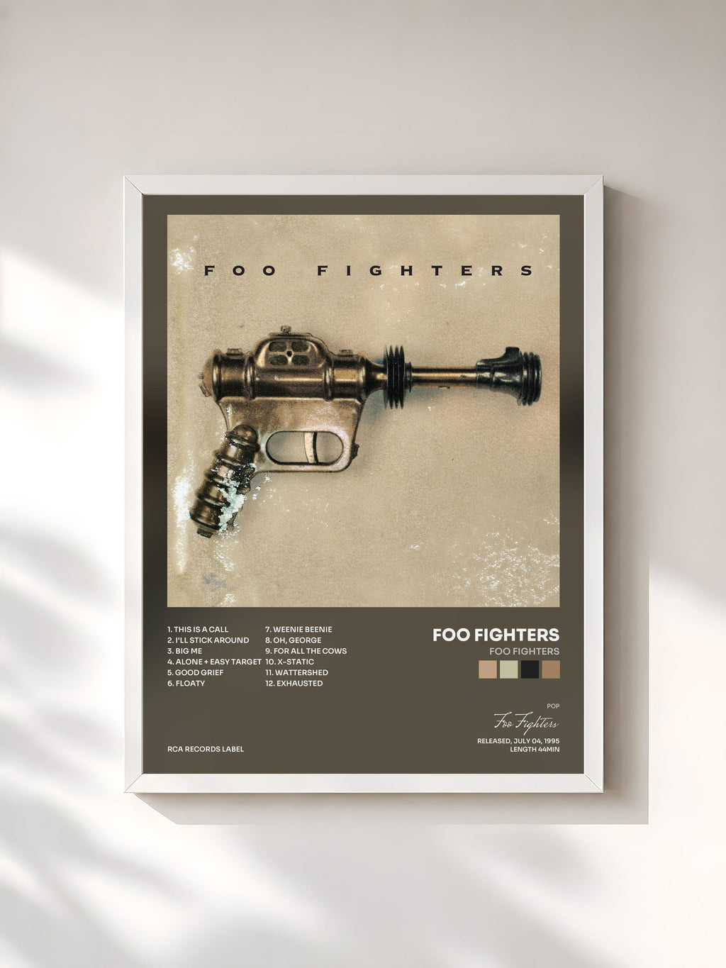 #blanc Tableau de l'album Foo Fighters de Foo Fighters, cadre blanc, imprimé et encadré en France