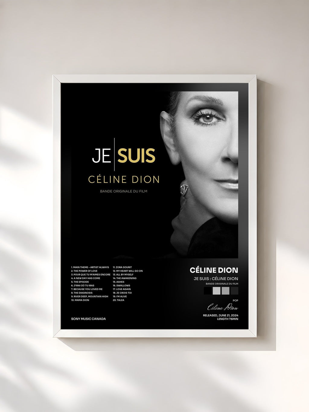 #blanc JE SUIS : CÉLINE DION (Bande originale du film) di Céline Dion in stampa incorniciata, cornice bianca, stampata e incorniciata in Francia