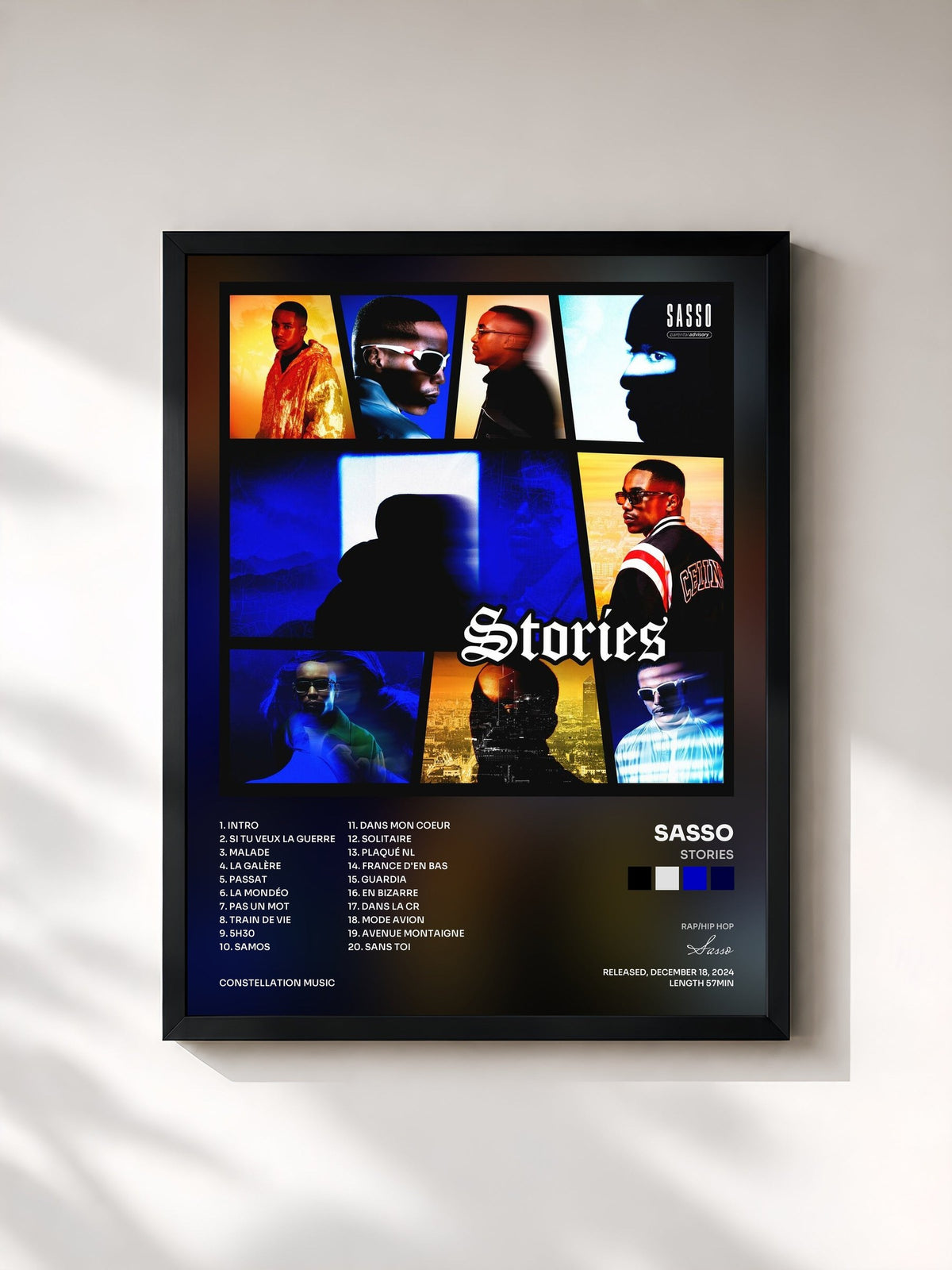 #noir Tableau de l'album Stories de Sasso, cadre noir, imprimé et encadré en France