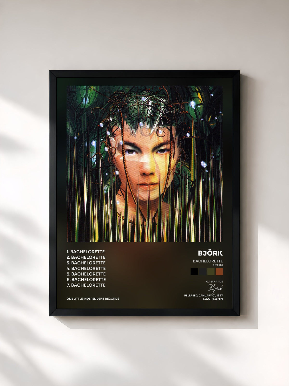 #noir Tableau de l'album Bachelorette (Remixes) de Björk, cadre noir, imprimé et encadré en France
