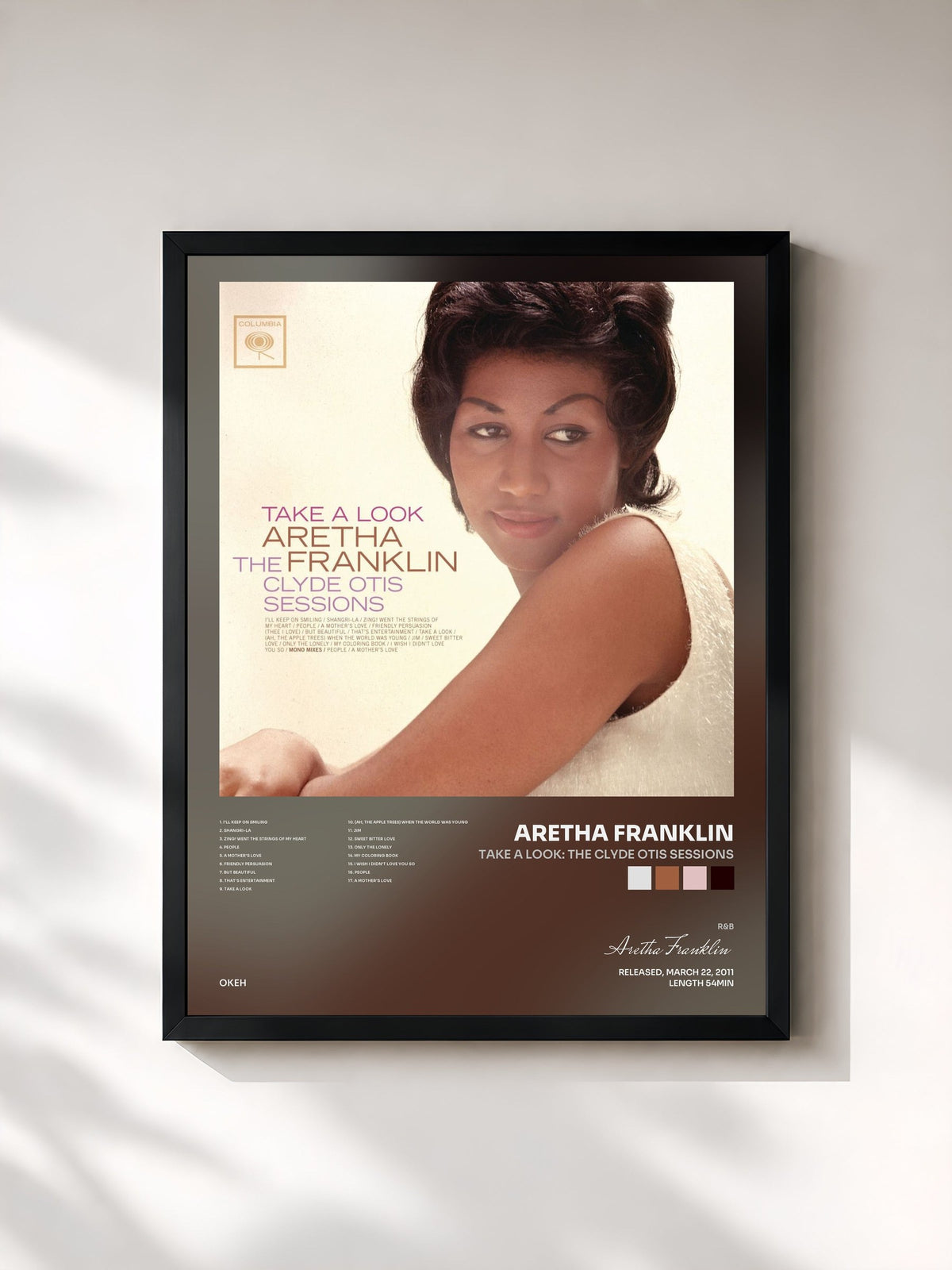 #noir Tableau de l'album Take A Look: The Clyde Otis Sessions de Aretha Franklin, cadre noir, imprimé et encadré en France