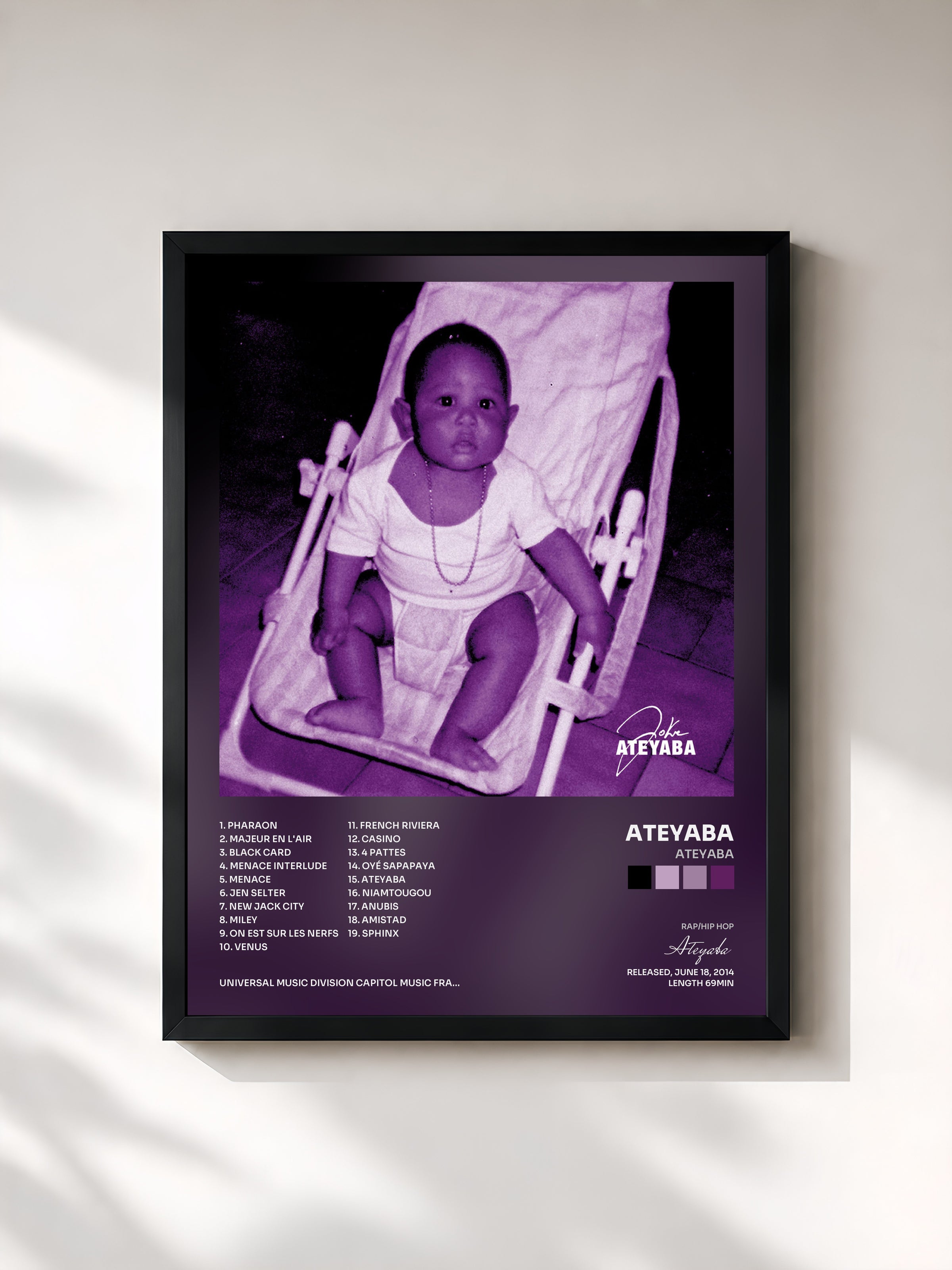 #noir Tableau de l'album Ateyaba de Ateyaba, cadre noir, imprimé et encadré en France