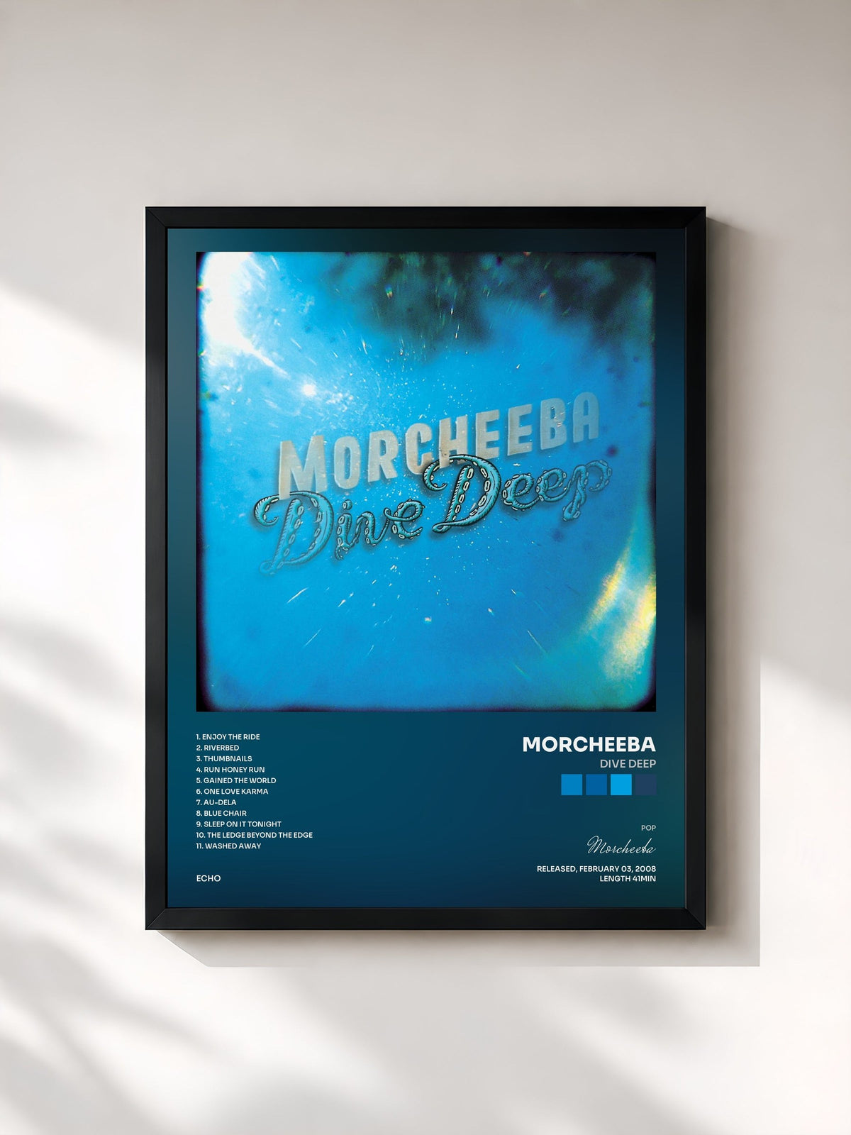 #noir Tableau de l'album Dive Deep de Morcheeba, cadre noir, imprimé et encadré en France