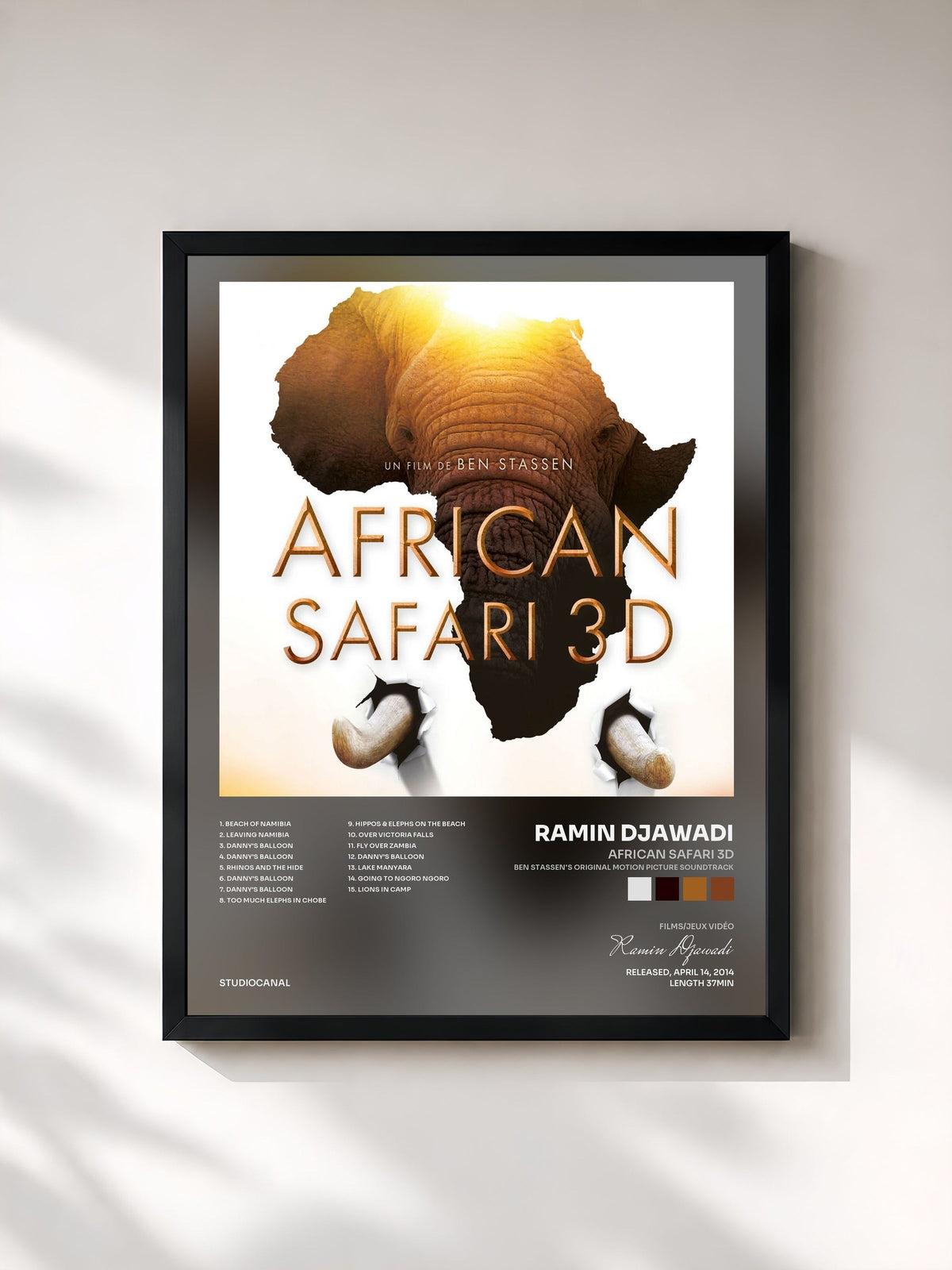 #noir Tableau de l'album African Safari 3D (Ben Stassen's Original Motion Picture Soundtrack) de Ramin Djawadi, cadre noir, imprimé et encadré en France