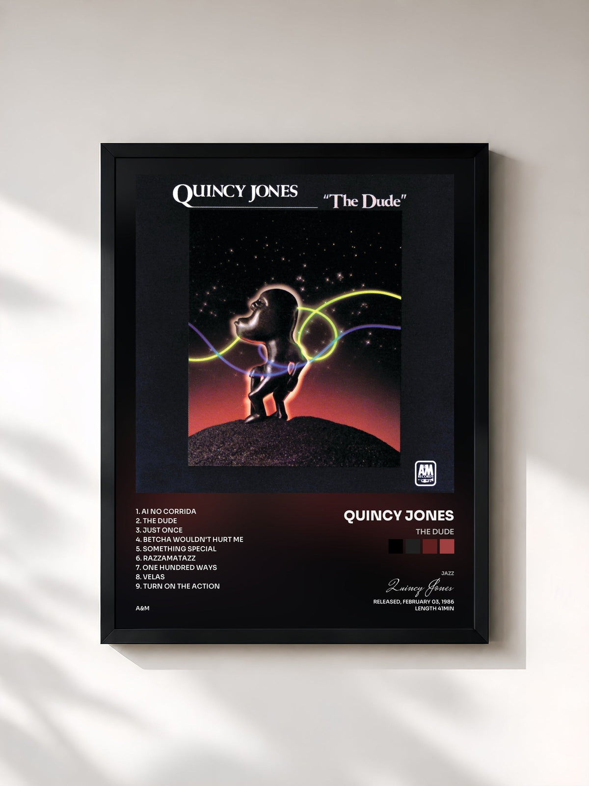 #noir Tableau de l'album The Dude de Quincy Jones, cadre noir, imprimé et encadré en France