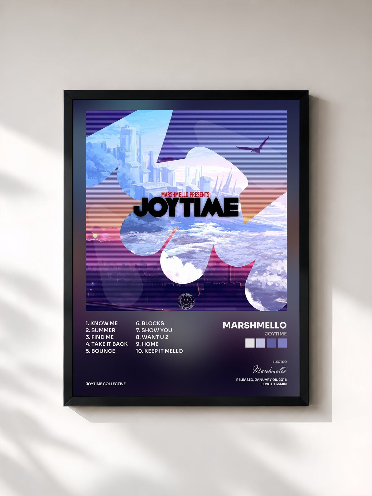 #noir Tableau de l'album Joytime de Marshmello, cadre noir, imprimé et encadré en France