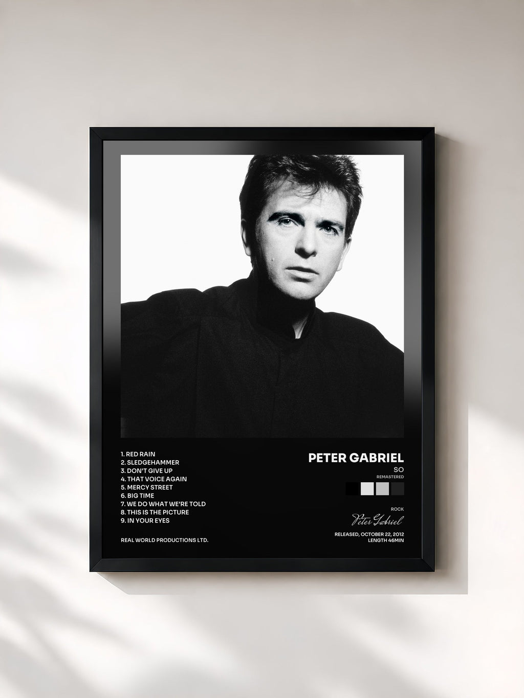#noir So (Remastered) de Peter Gabriel en lámina enmarcada, marco negro, impresa y enmarcada en Francia