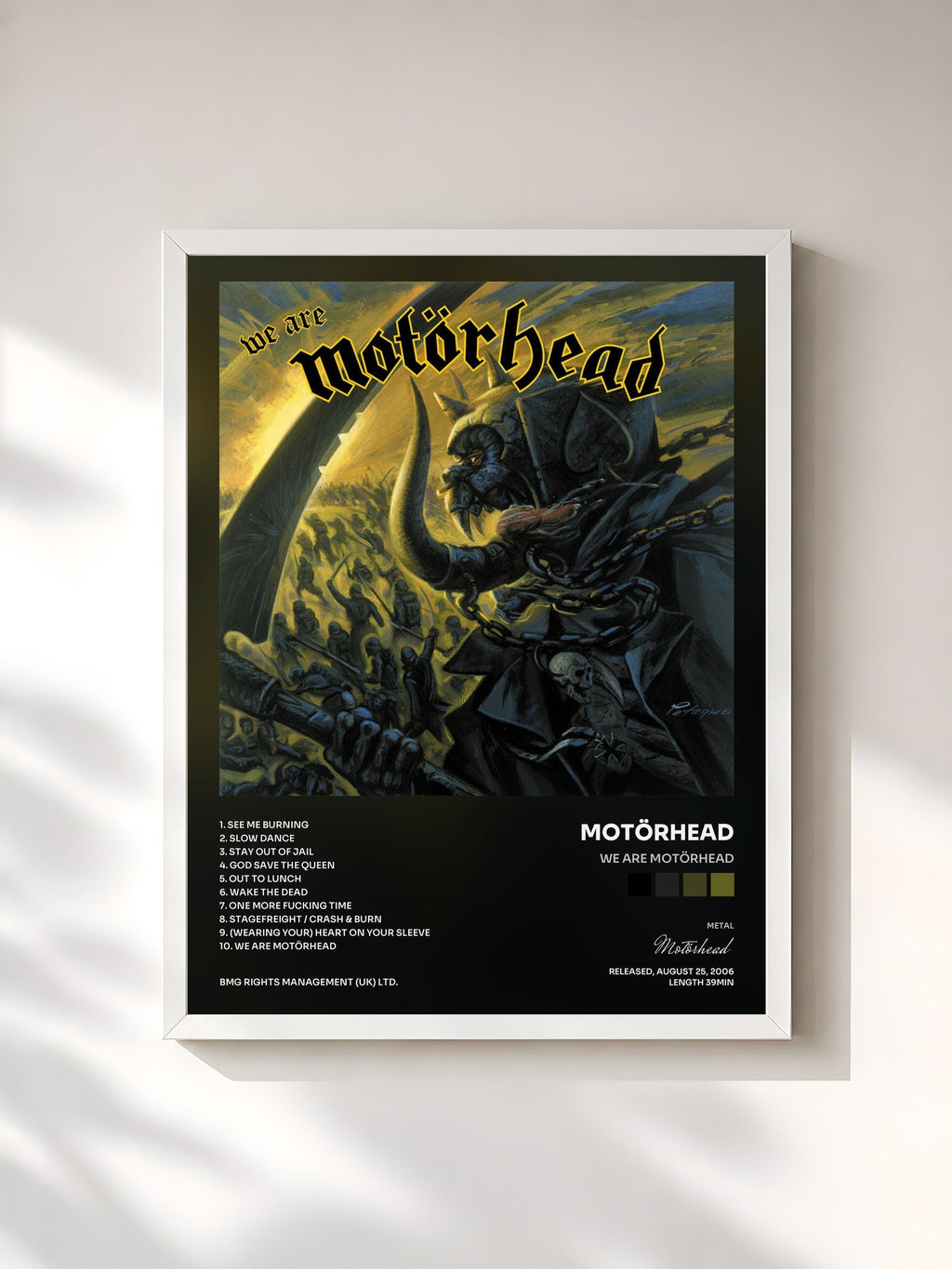 #blanc Tableau de l'album We Are Motörhead de Motörhead, cadre blanc, imprimé et encadré en France