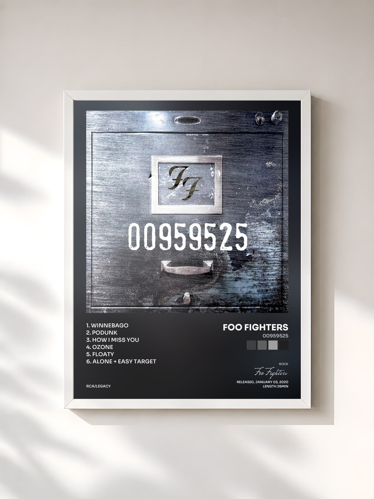 #blanc Tableau de l'album 00959525 de Foo Fighters, cadre blanc, imprimé et encadré en France