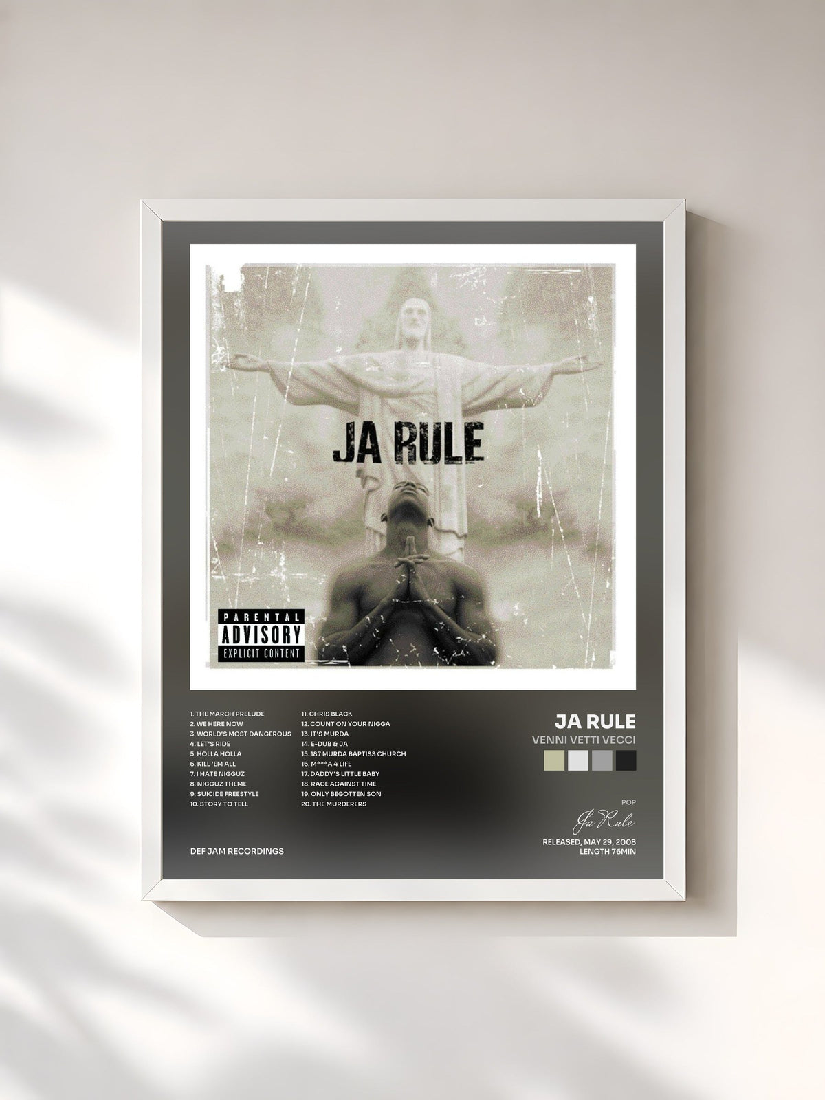 #blanc Tableau de l'album Venni Vetti Vecci de Ja Rule, cadre blanc, imprimé et encadré en France