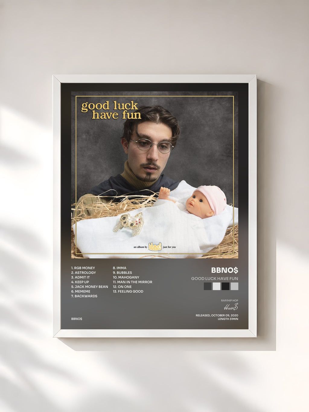 #blanc good luck have fun by bbno$ as a framed art print, white frame, printed and framed in France