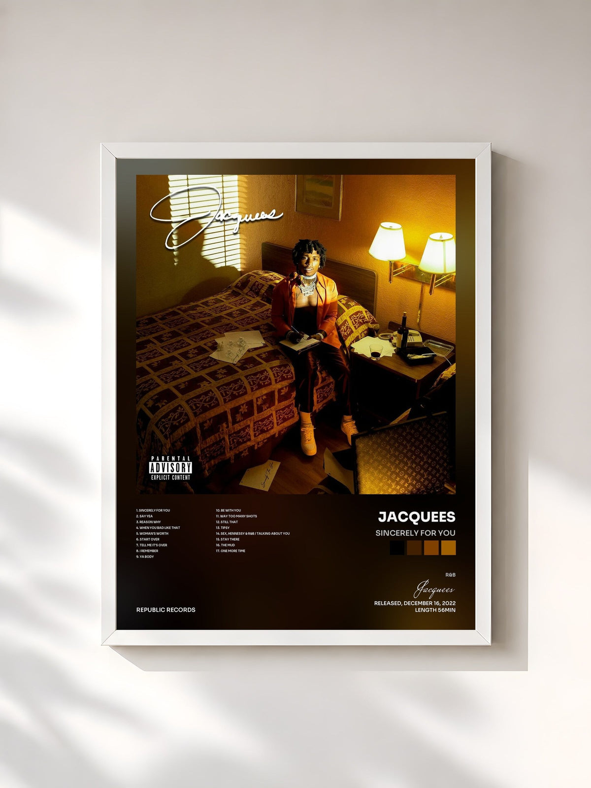 #blanc Sincerely For You by Jacquees as a framed art print, white frame, printed and framed in France