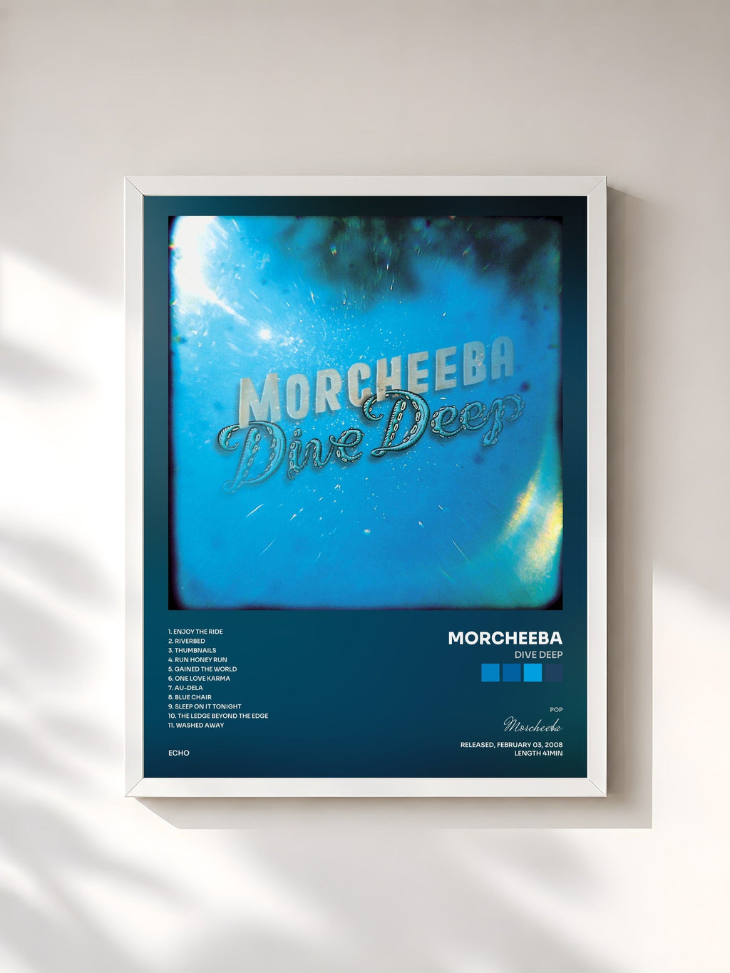 #blanc Tableau de l'album Dive Deep de Morcheeba, cadre blanc, imprimé et encadré en France