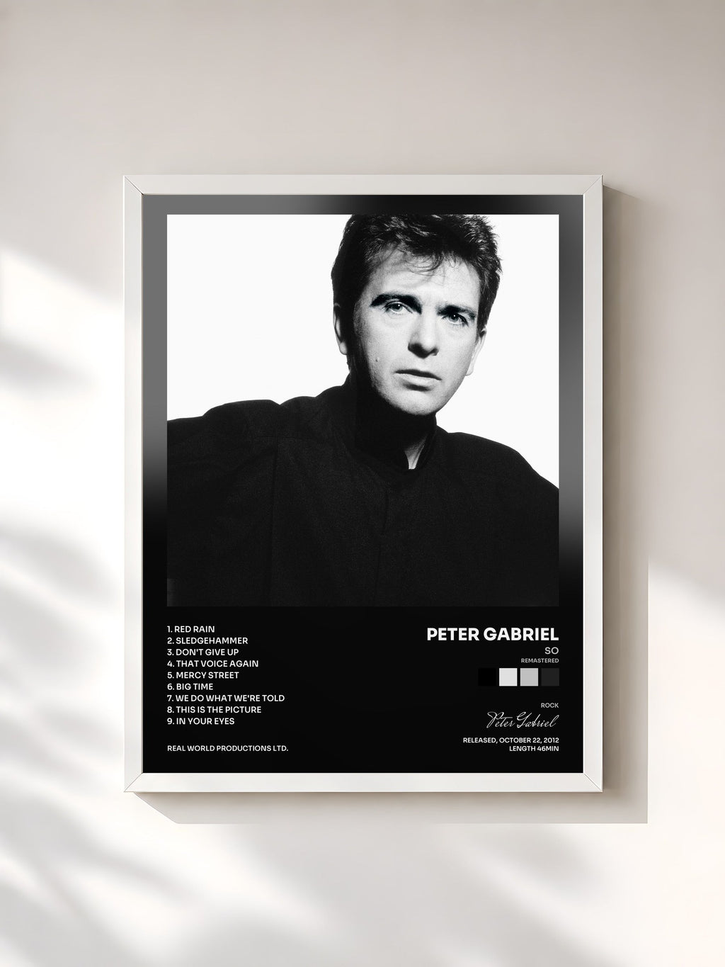 #blanc So (Remastered) de Peter Gabriel en lámina enmarcada, marco blanco, impresa y enmarcada en Francia
