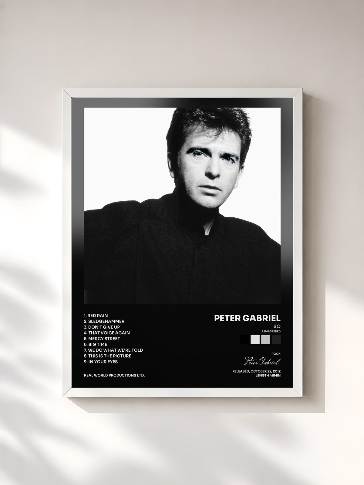 #blanc Tableau de l'album So (Remastered) de Peter Gabriel, cadre blanc, imprimé et encadré en France