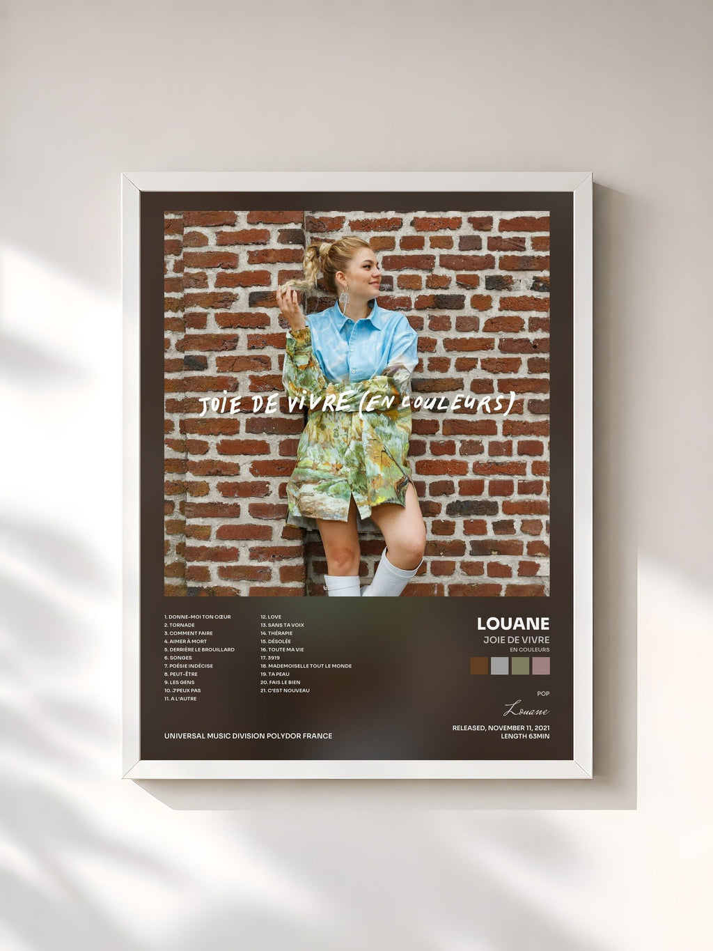 #blanc Tableau de l'album Joie de vivre (En couleurs) de Louane, cadre blanc, imprimé et encadré en France