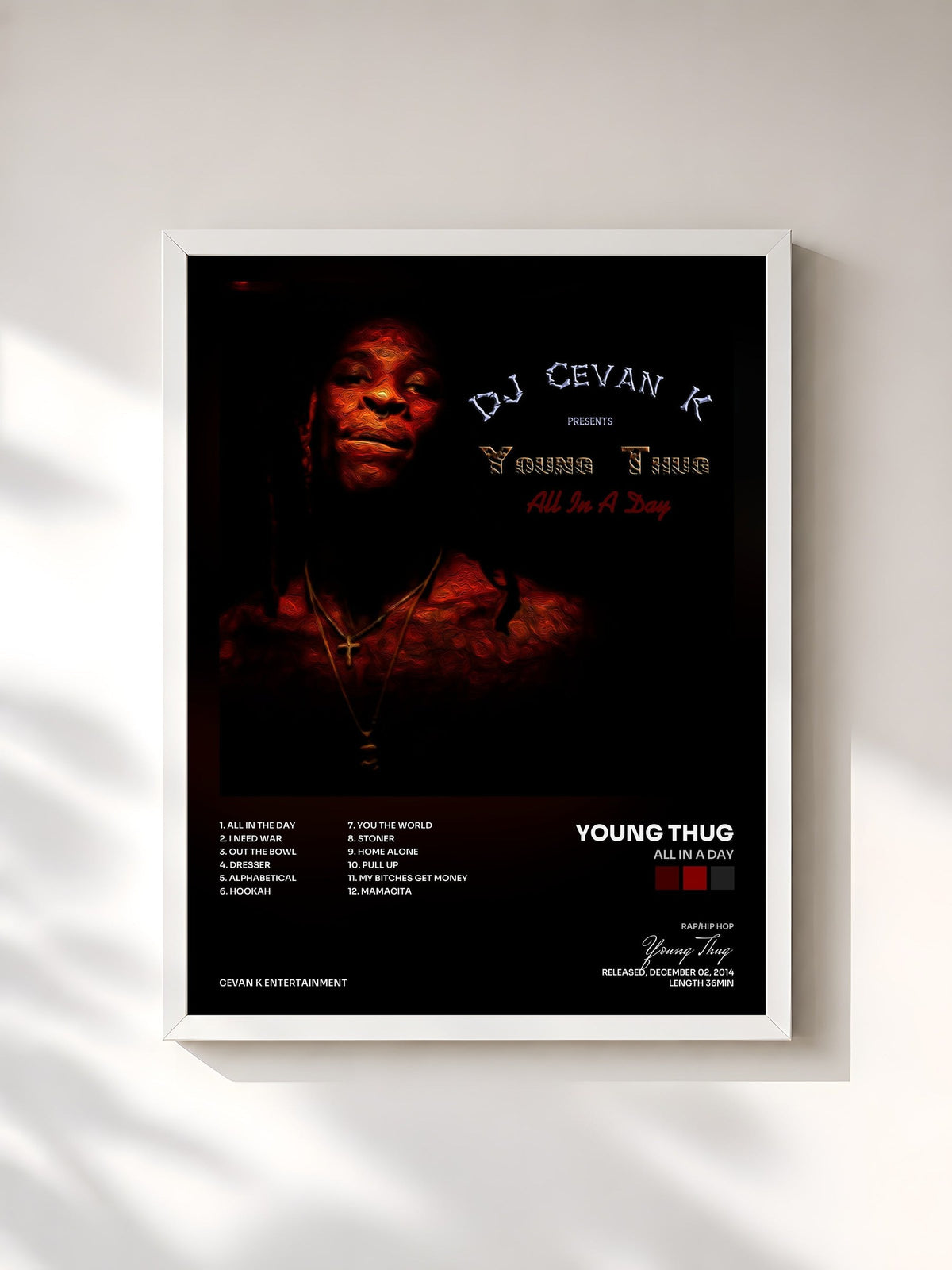 #blanc Tableau de l'album All in a Day de Young Thug, cadre blanc, imprimé et encadré en France