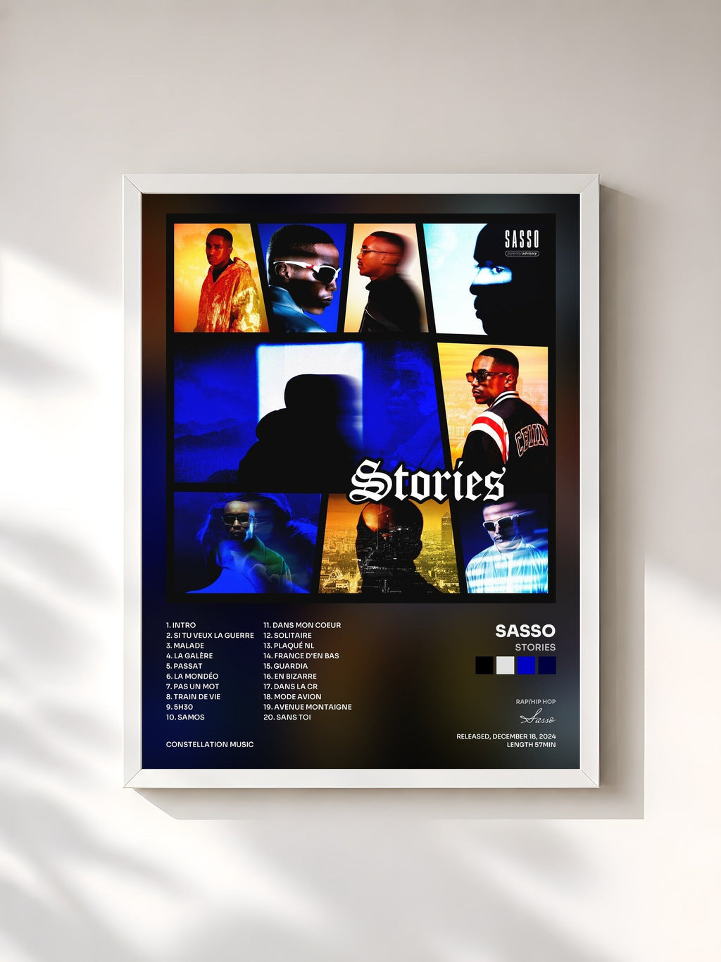 #blanc Stories by Sasso as a framed art print, white frame, printed and framed in France