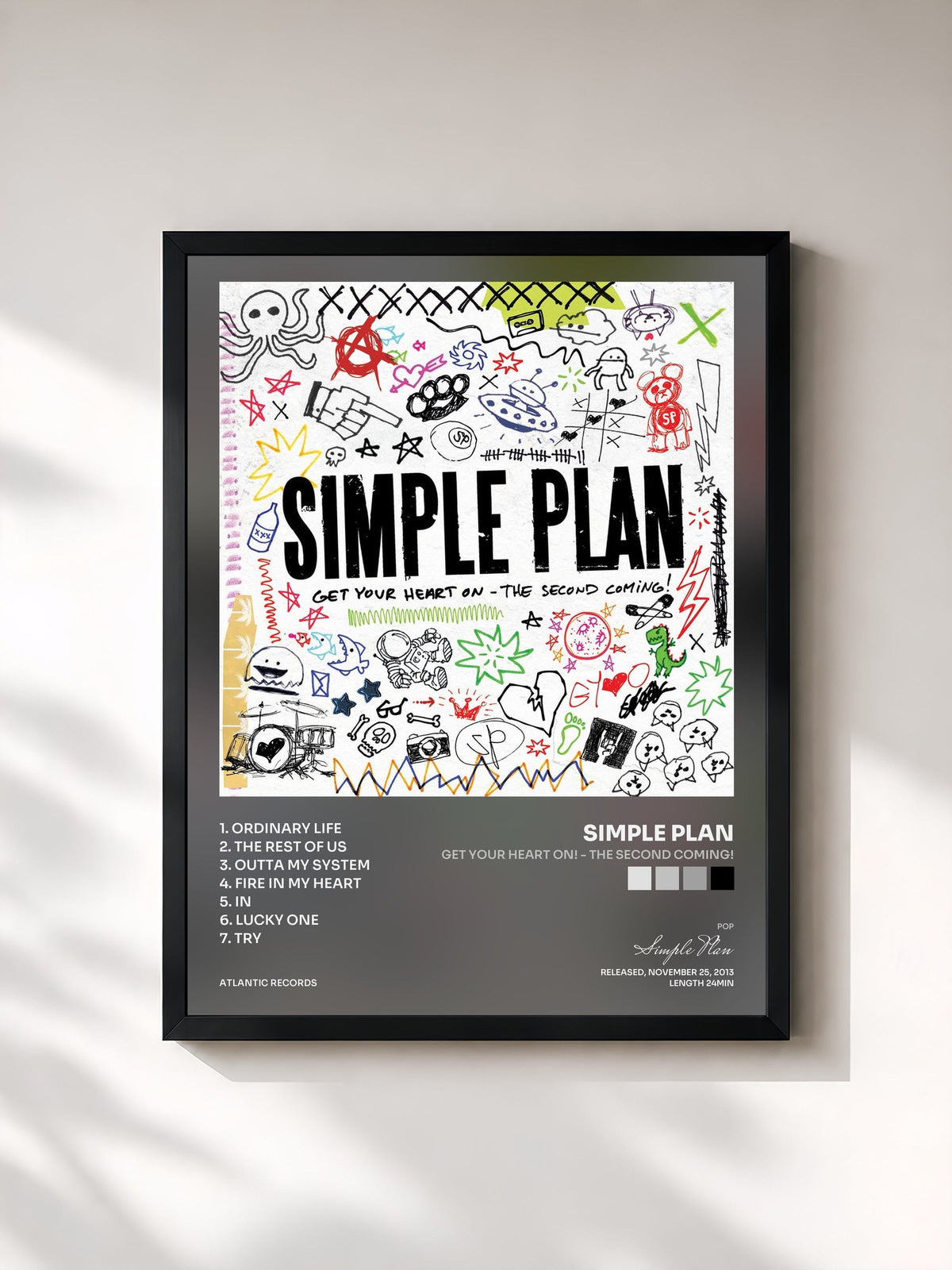 #noir Tableau de l'album Get Your Heart On! - the Second Coming! de Simple Plan, cadre noir, imprimé et encadré en France