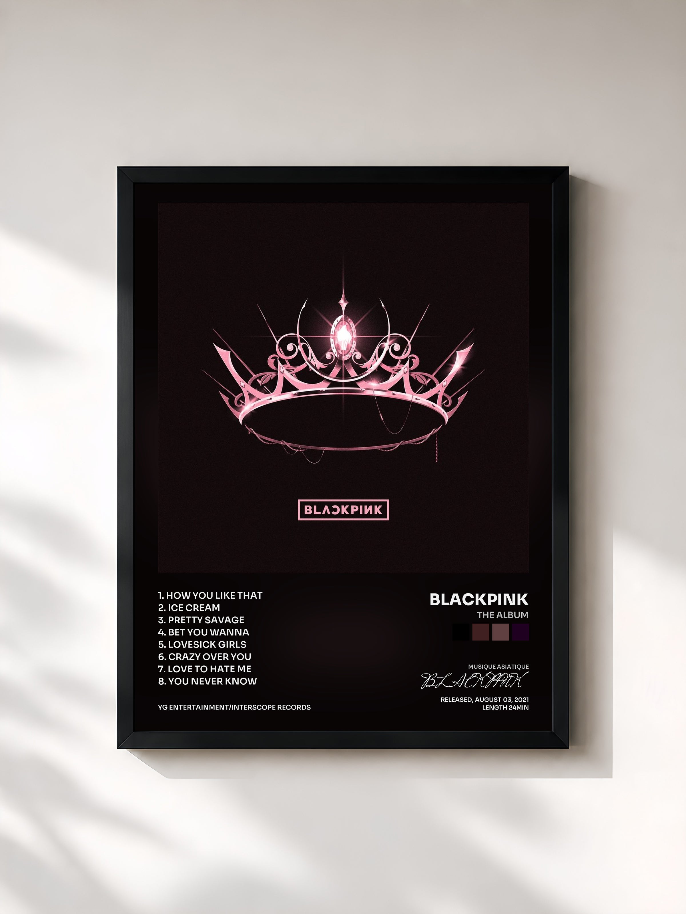 #noir THE ALBUM by BLACKPINK as a framed art print, black frame, printed and framed in France