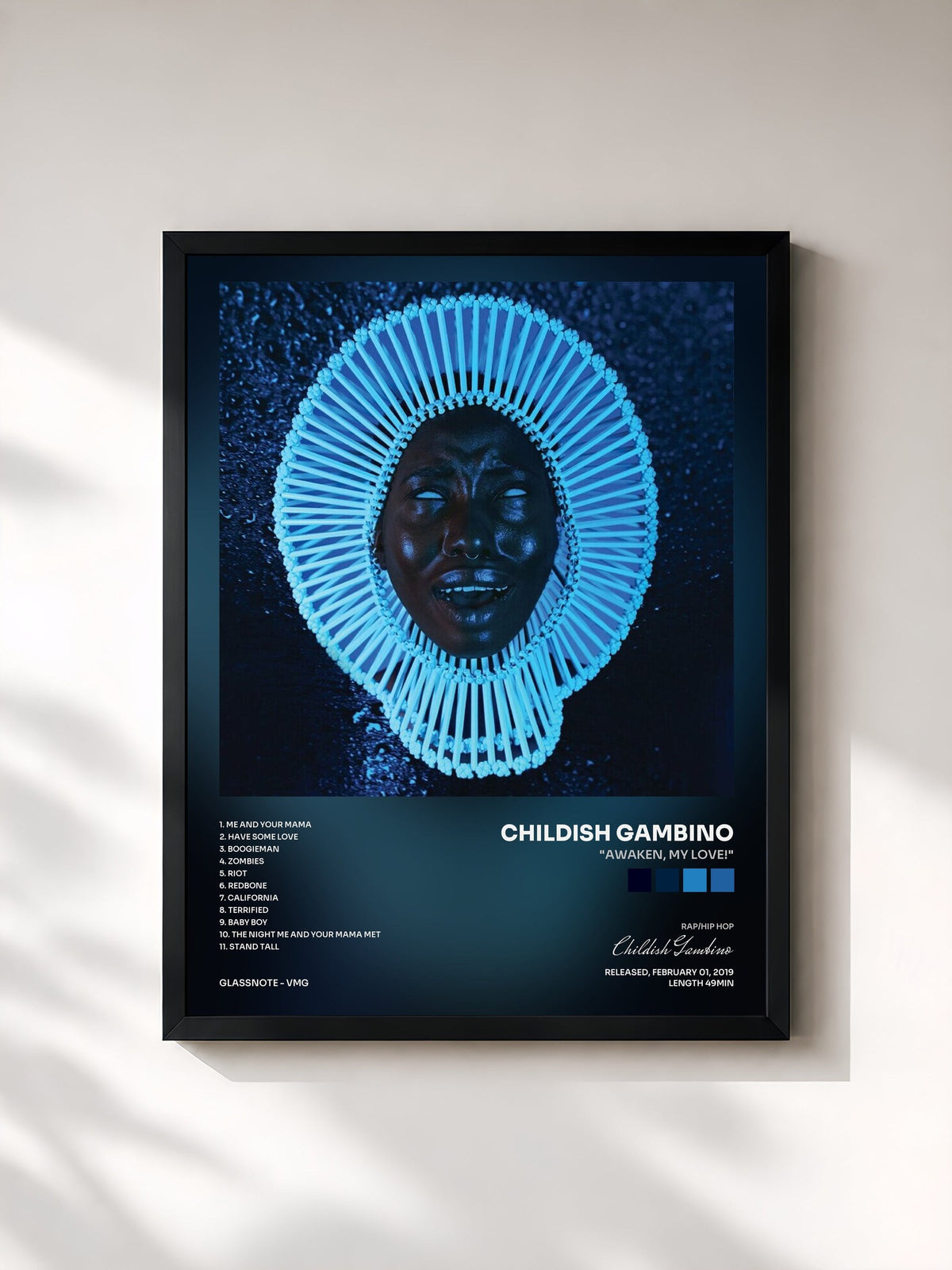 #noir "Awaken, My Love!" by Childish Gambino as a framed art print, black frame, printed and framed in France