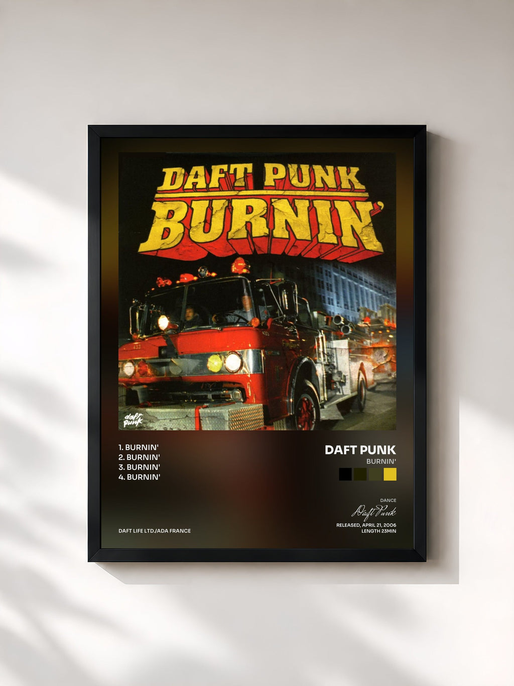 #noir Tableau de l'album Burnin' de Daft Punk, cadre noir, imprimé et encadré en France