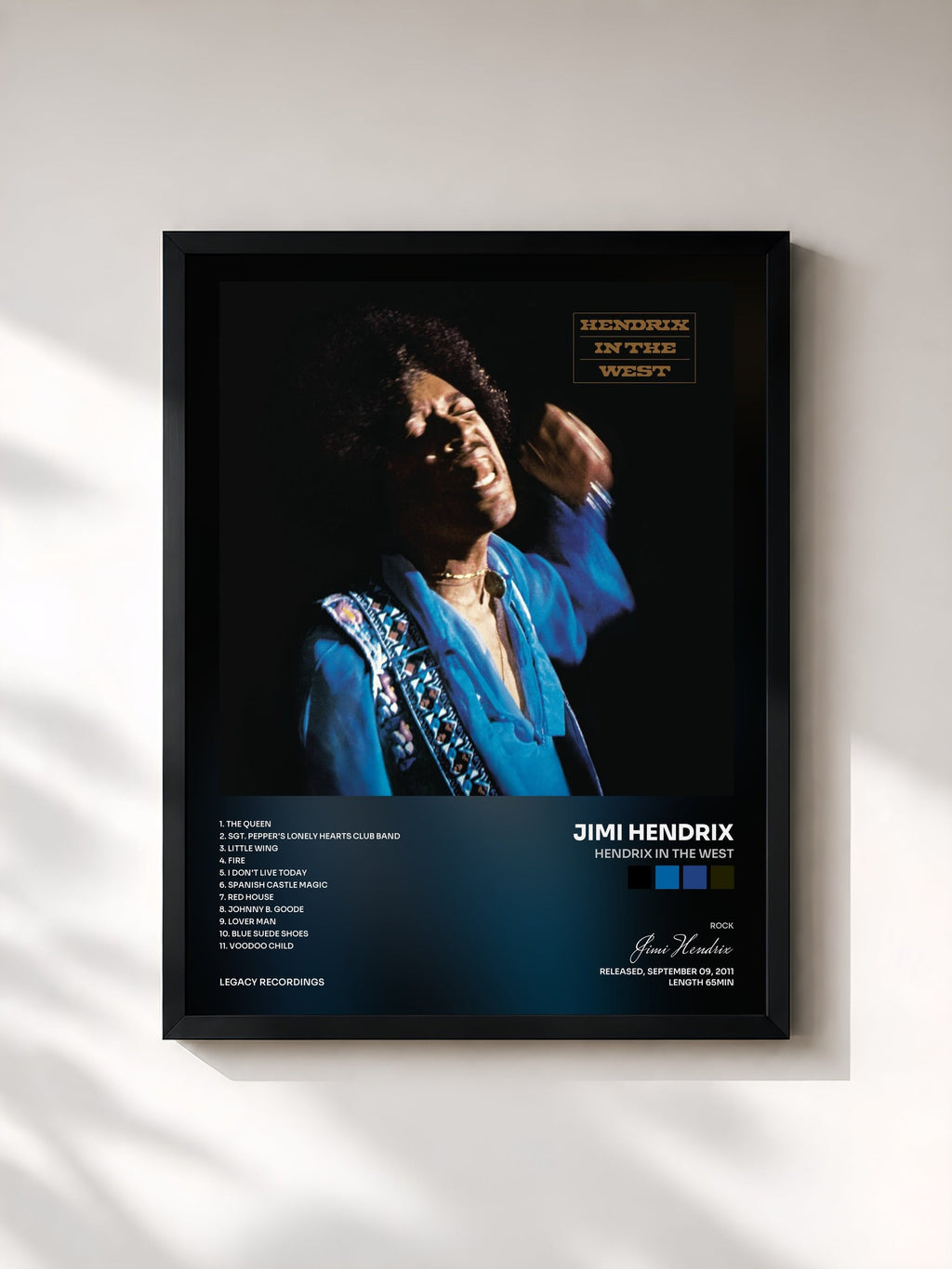 #noir Hendrix In The West di Jimi Hendrix in stampa incorniciata, cornice nera, stampata e incorniciata in Francia