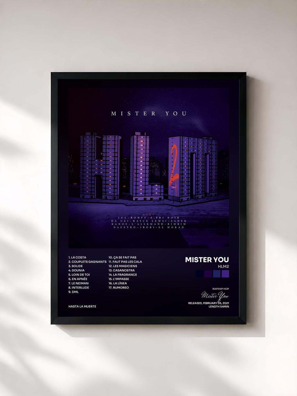 #noir Tableau de l'album HLM2 de Mister You, cadre noir, imprimé et encadré en France