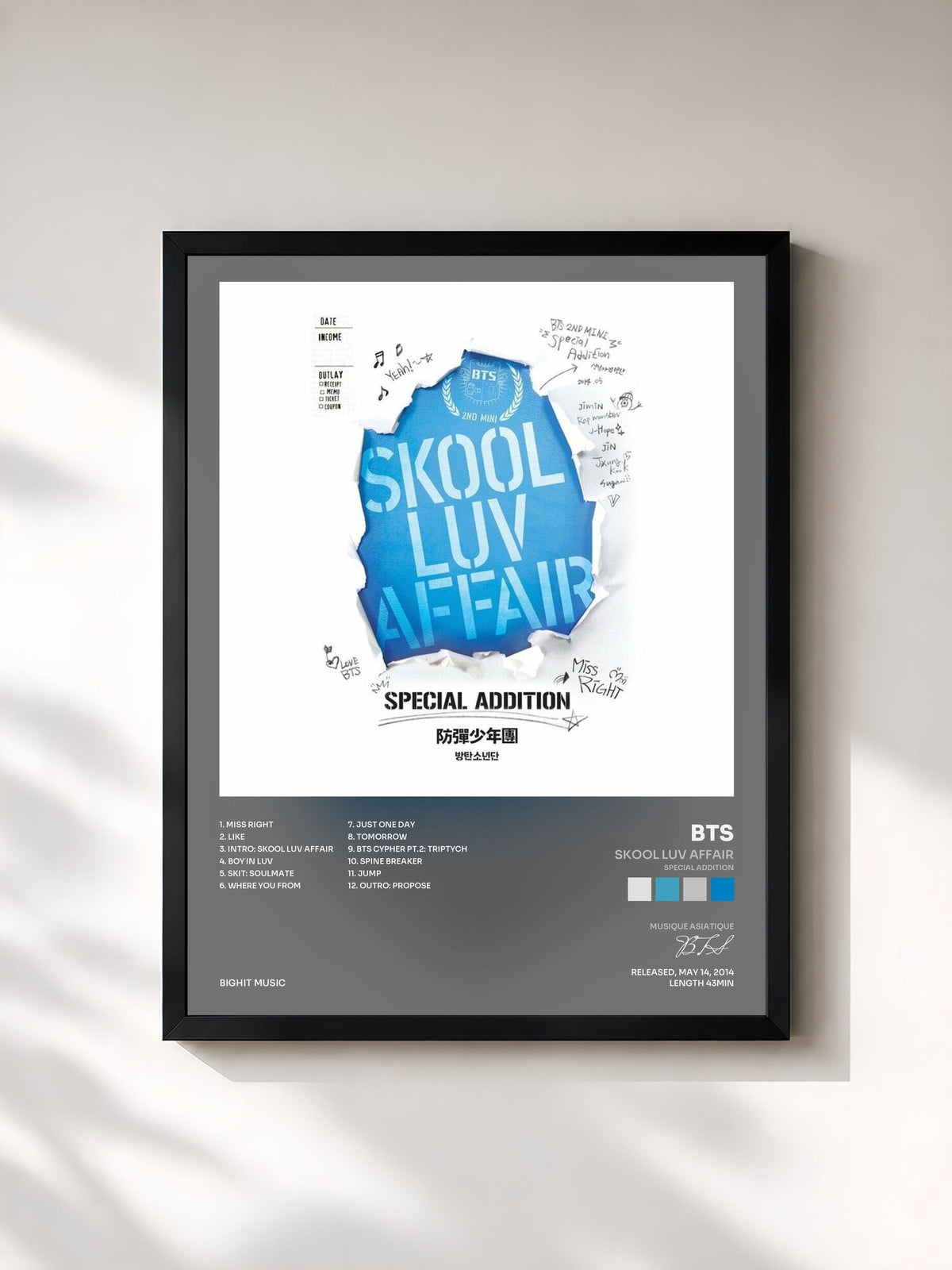 #noir Tableau de l'album Skool Luv Affair (Special Addition) de BTS, cadre noir, imprimé et encadré en France