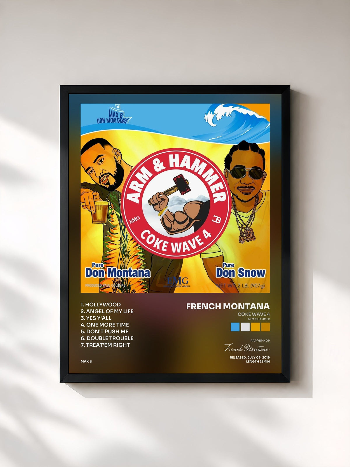 #noir Tableau de l'album Coke Wave 4 (Arm & Hammer) de French Montana, cadre noir, imprimé et encadré en France