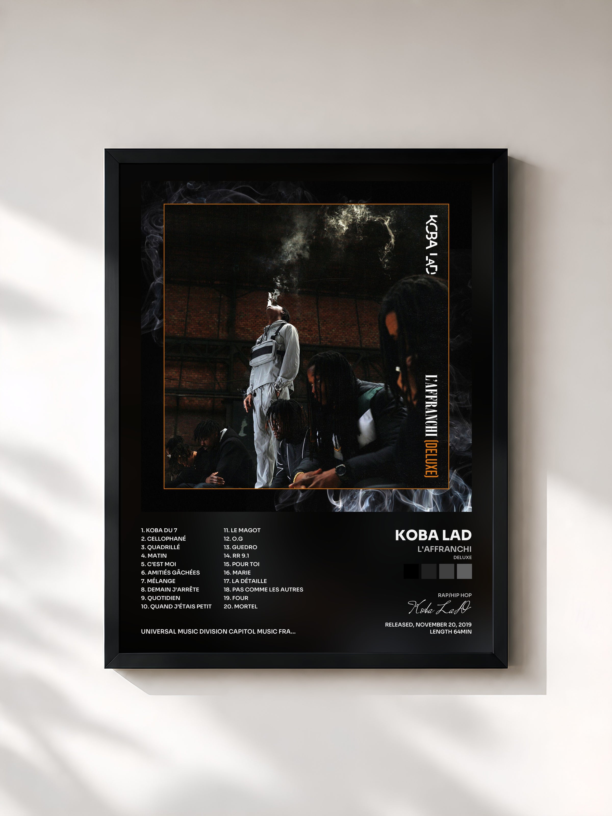 #noir Tableau de l'album L'Affranchi (Deluxe) de Koba LaD, cadre noir, imprimé et encadré en France