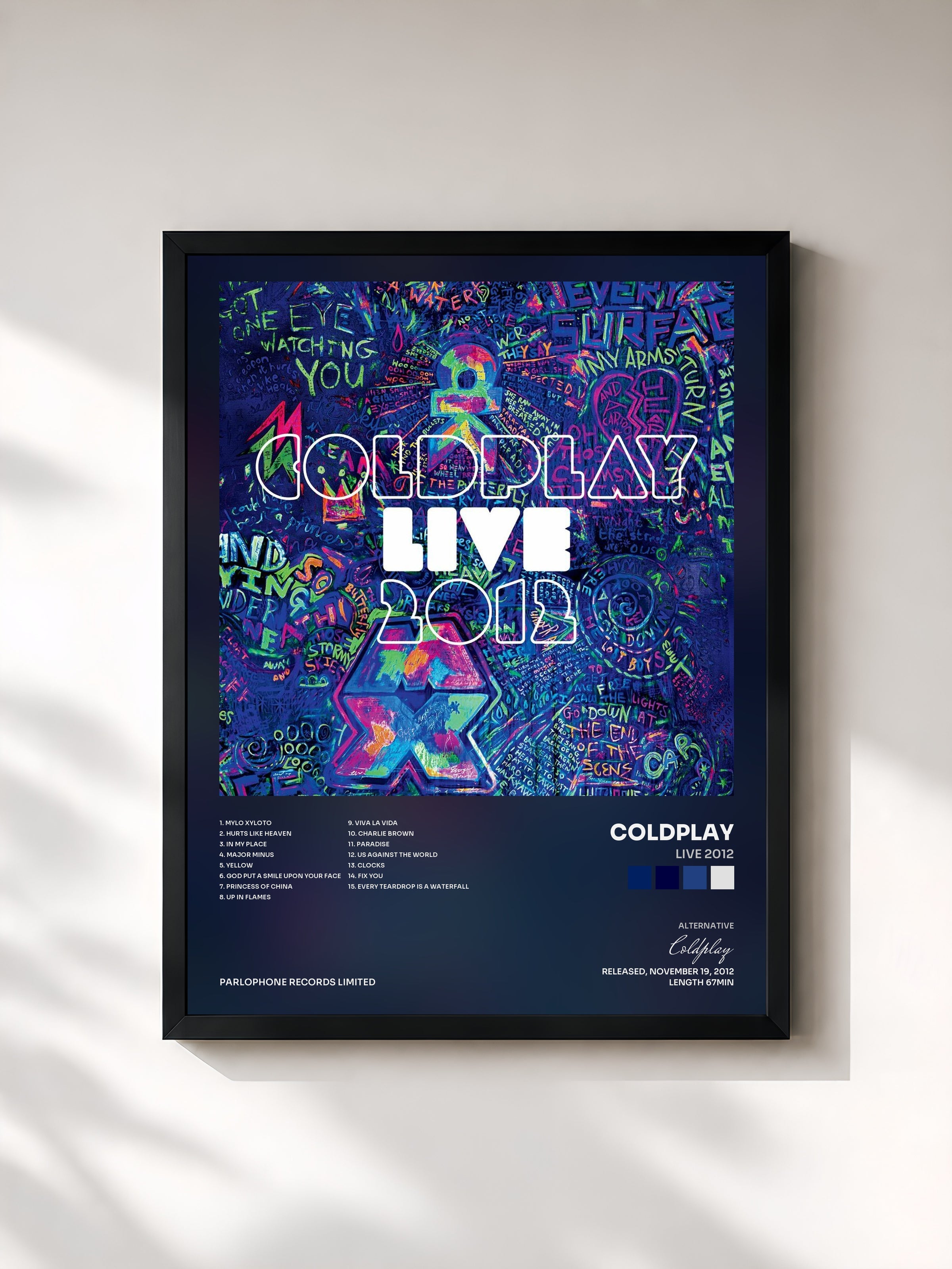 #noir Live 2012 di Coldplay in stampa incorniciata, cornice nera, stampata e incorniciata in Francia