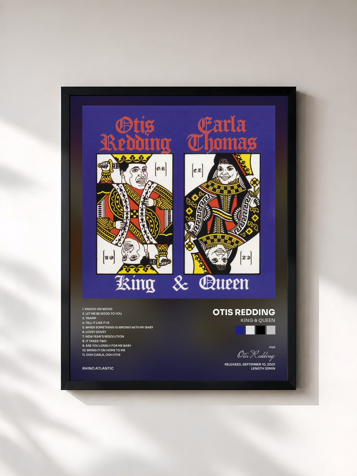 #noir Tableau de l'album King & Queen de Otis Redding, cadre noir, imprimé et encadré en France