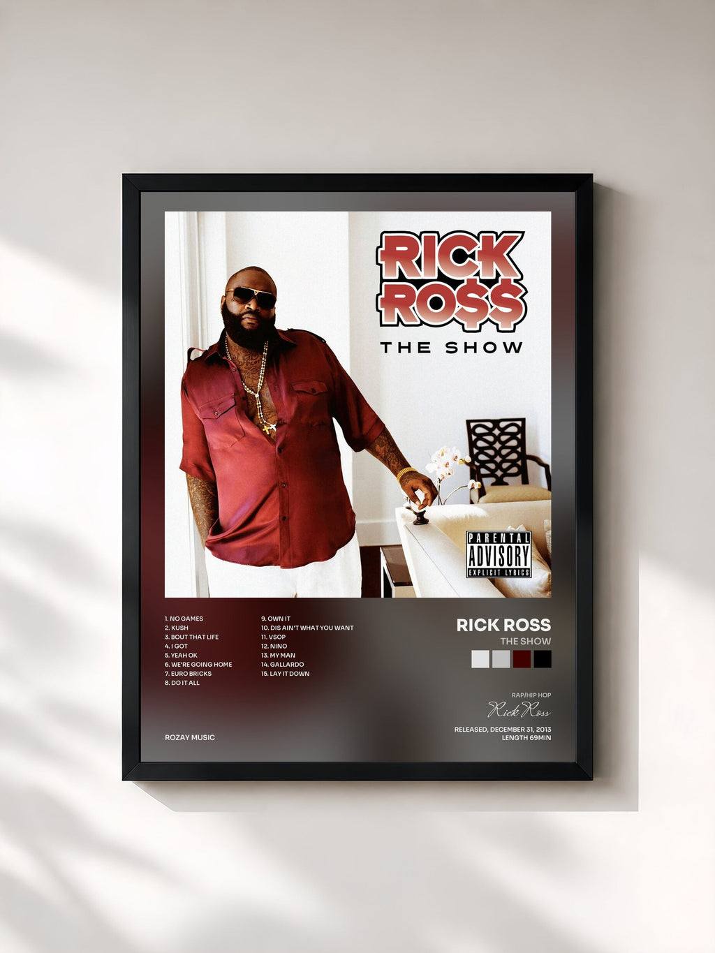 #noir Tableau de l'album The Show de Rick Ross, cadre noir, imprimé et encadré en France