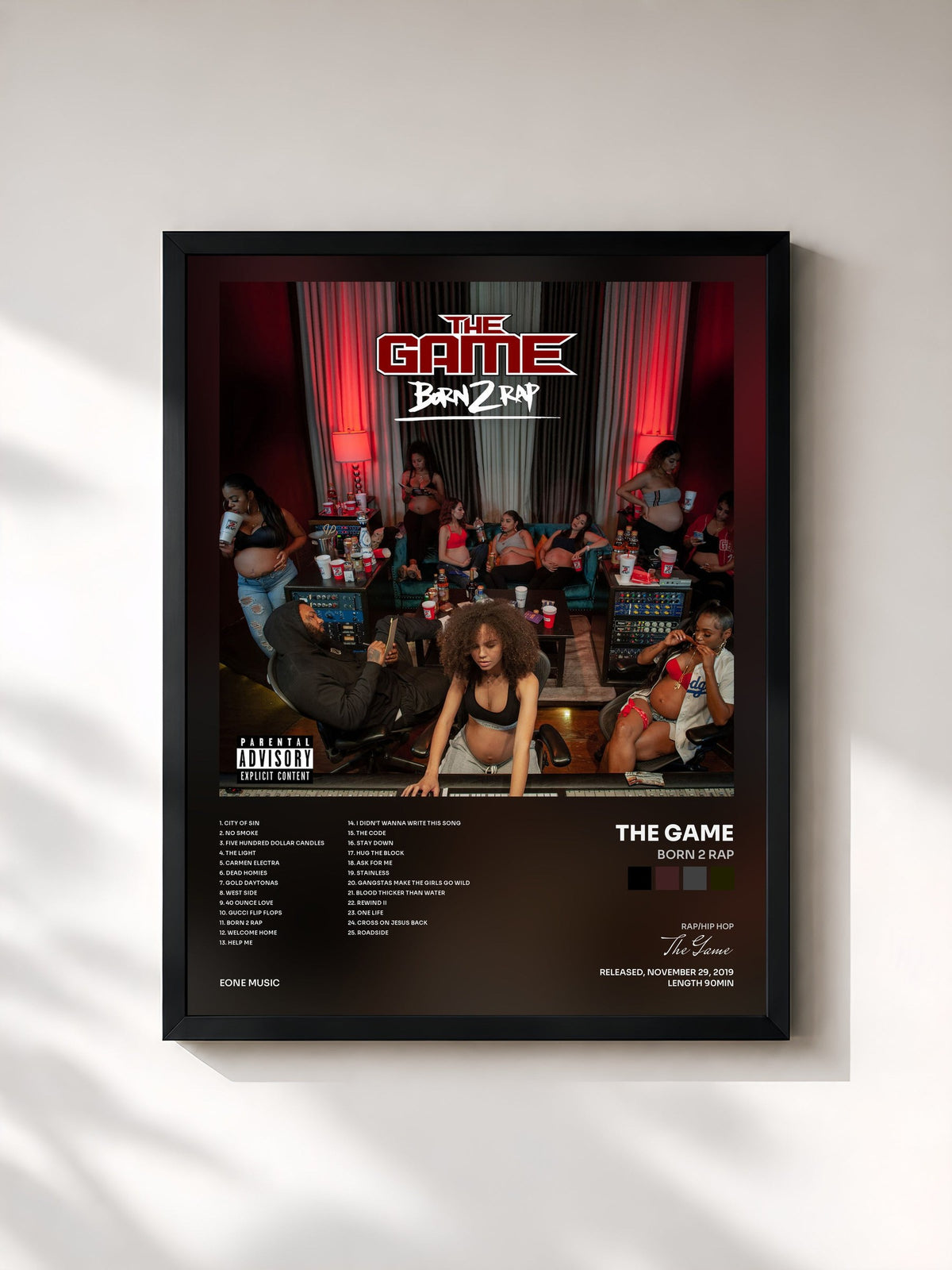 #noir Tableau de l'album Born 2 Rap de The Game, cadre noir, imprimé et encadré en France