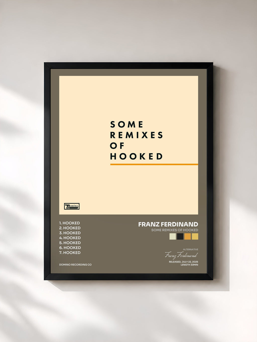 #noir Tableau de l'album Some Remixes of Hooked de Franz Ferdinand, cadre noir, imprimé et encadré en France