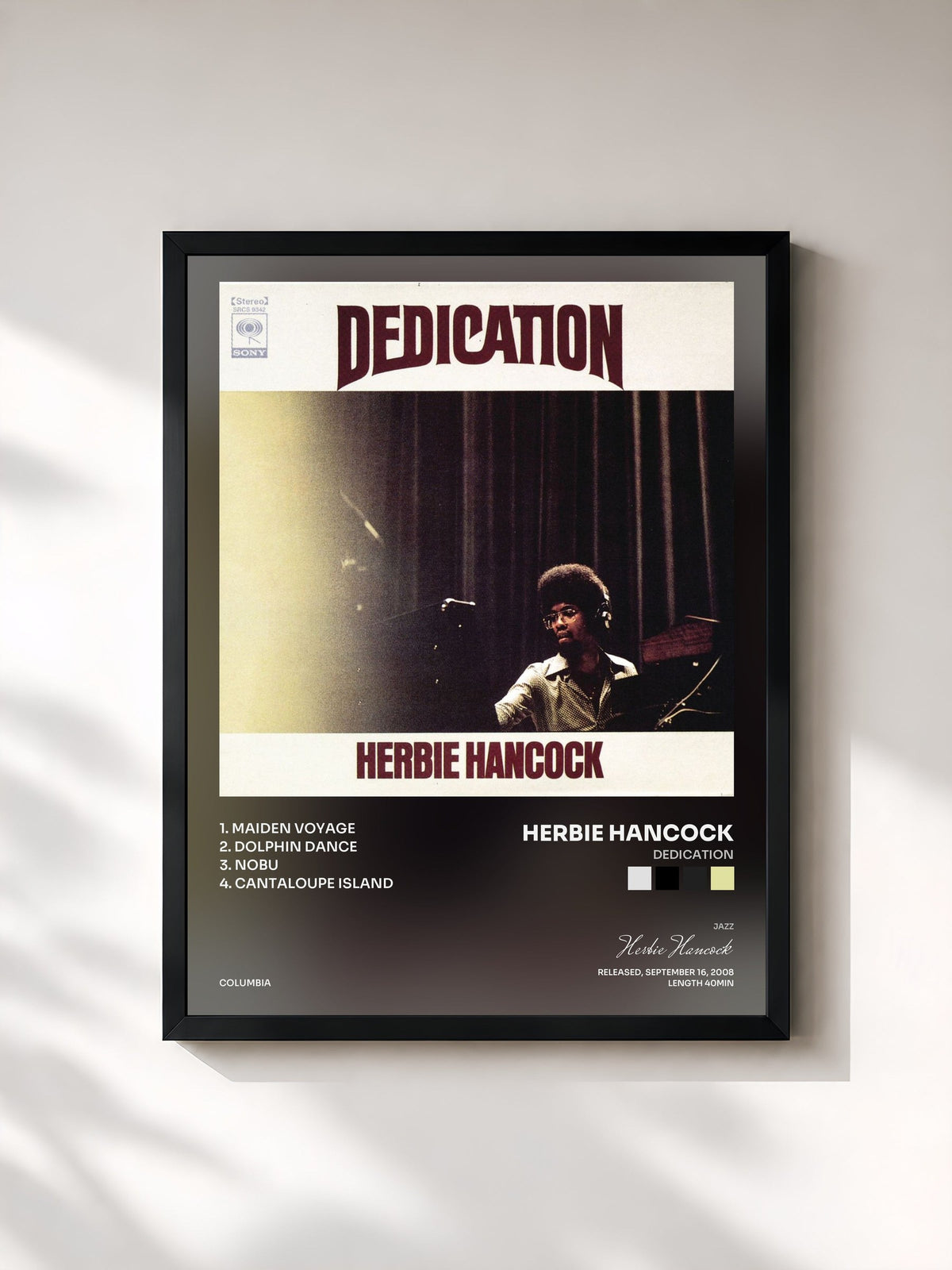 #noir Tableau de l'album Dedication de Herbie Hancock, cadre noir, imprimé et encadré en France